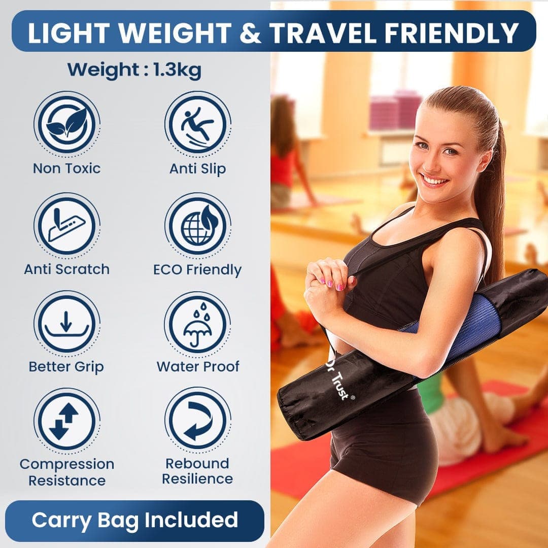 Premium Non-Slip Yoga Mat - Extra Thick PVC Exercise Mat for Fitness, Pilates & Home Workouts - Ideal for Yoga, Gym & Meditation - Dr Trust USA (308)