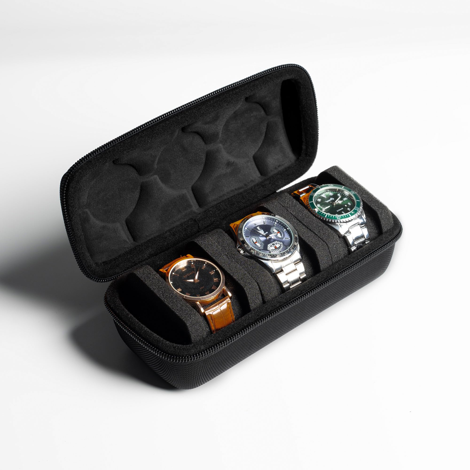3-Slot Watch Travel Case with Anti-Move Pillow - Black Fabric Storage for Men & Women | Perfect for Business Trips & Vacations