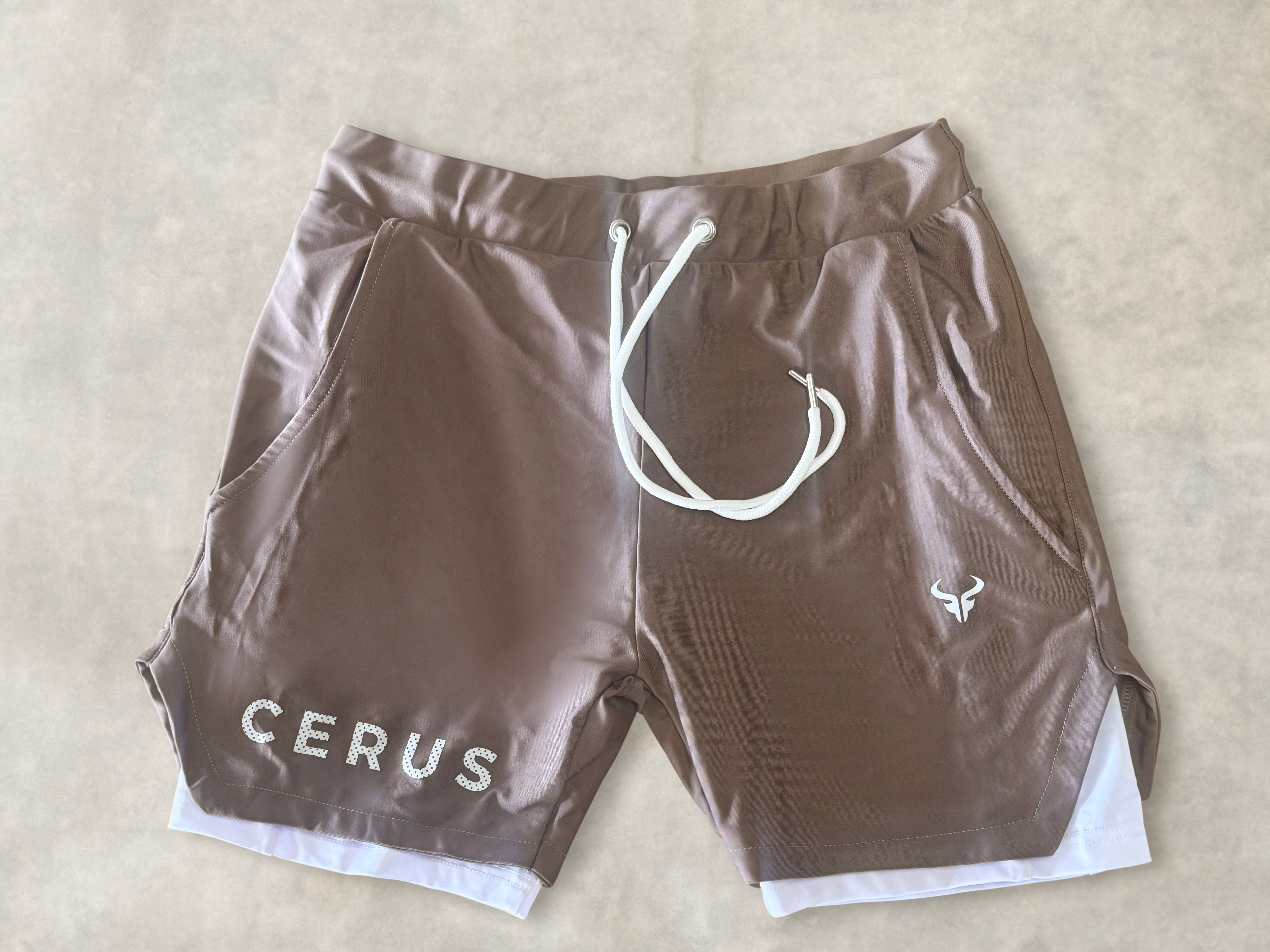 Cerus Clay Brown Fusion 2-in-1 Running Shorts for Men - Quick-Dry Athletic Workout Shorts with Built-in Liner - Perfect for Gym, Jogging & Outdoor Activities