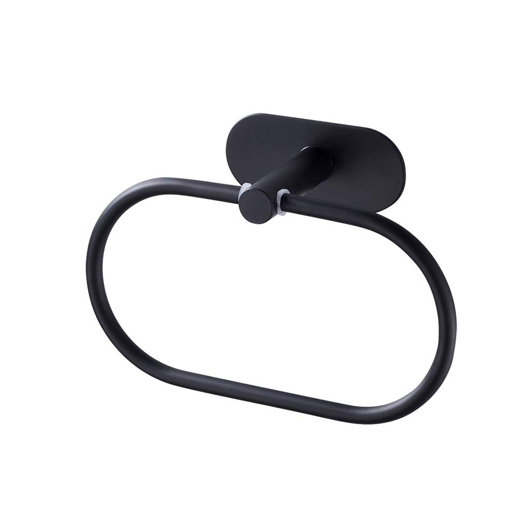 Stainless Steel Self-Adhesive Wall Mounted Oval Towel Ring - No Drill Black Bathroom Towel Holder for Shower, Spa & Bathroom Organization - Highly Polished Chrome Finish