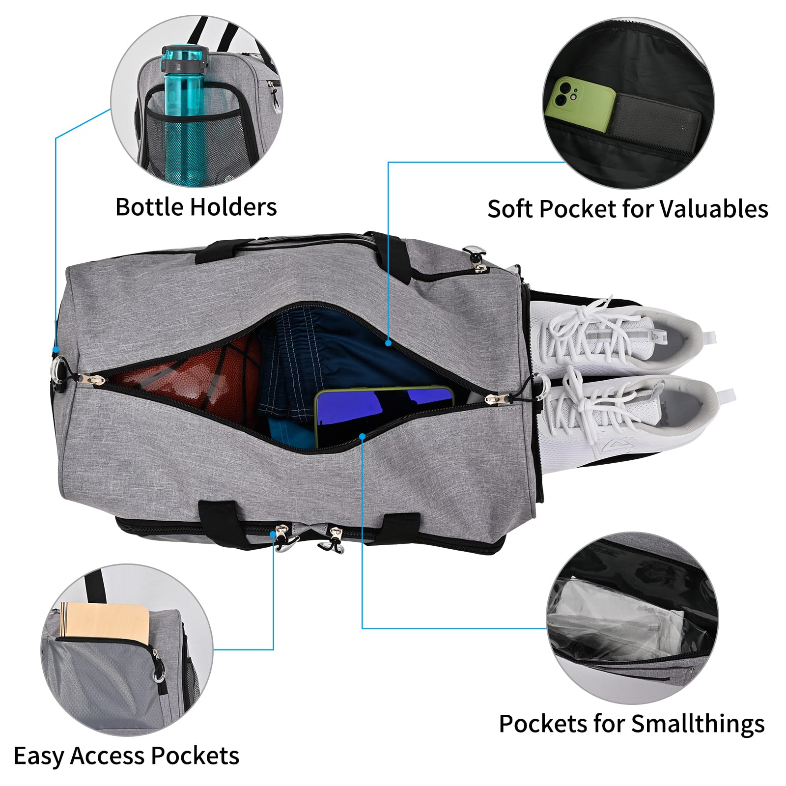 Kuston Sports Gym Bag with Separate Shoes Compartment & Wet Pocket - Large Duffle Bag for Men & Women - Perfect for Workout, Travel & Overnight Trips