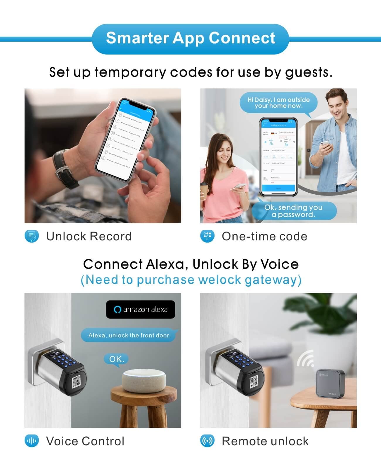 Welock Safer Keyless Entry Smart Door Lock - Bluetooth Enabled with Keypad, APP Control, IC Card & Mechanical Key - Easy Installation for Homes, Apartments, Offices & Garages (Silver) | Secure Access for Smart Homes & Rental Properties