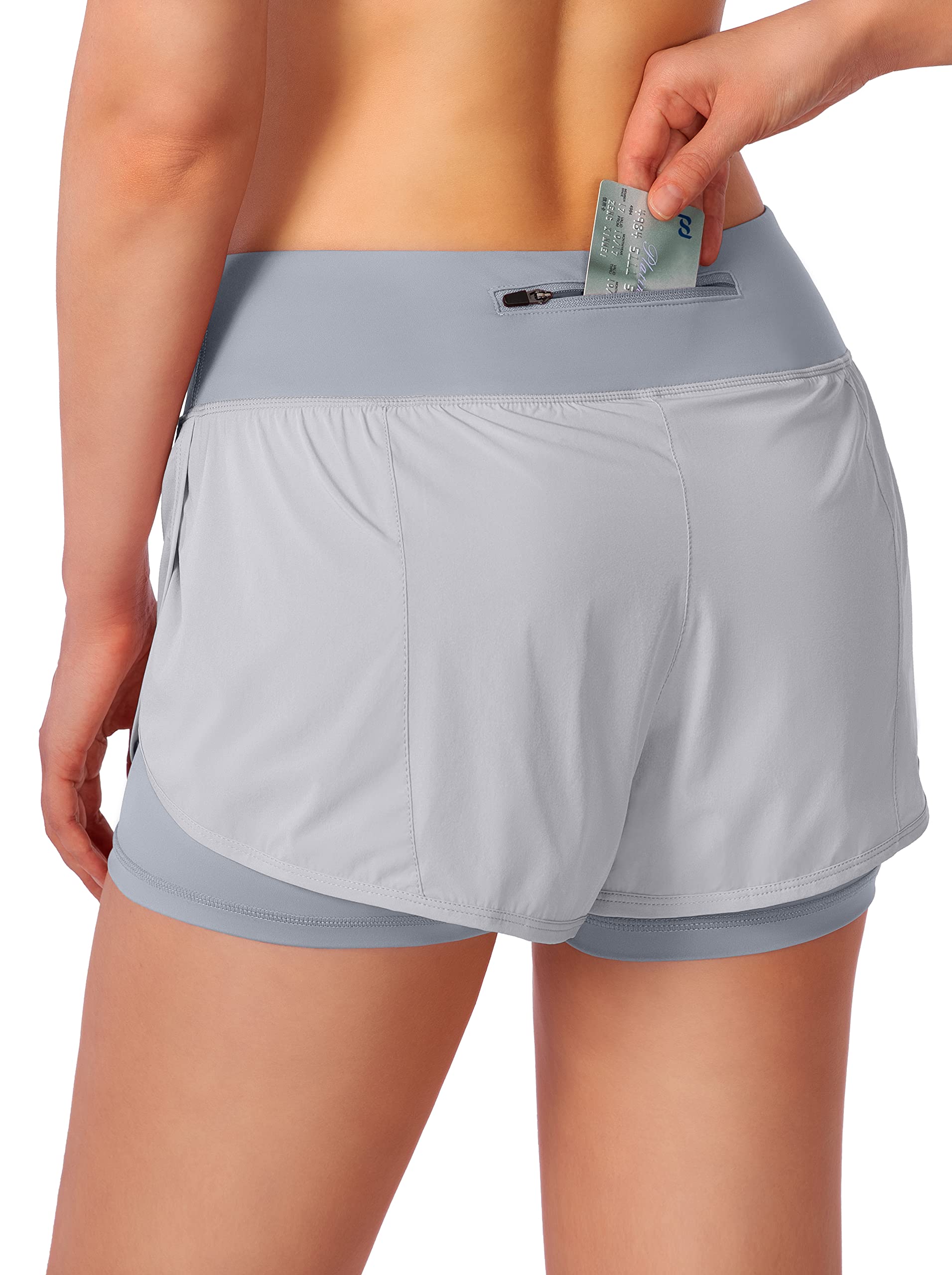 Women's 2-in-1 High Waisted Running Shorts with Zipper Pockets - Spandex Workout Athletic Shorts for Gym, Yoga & Outdoor Activities