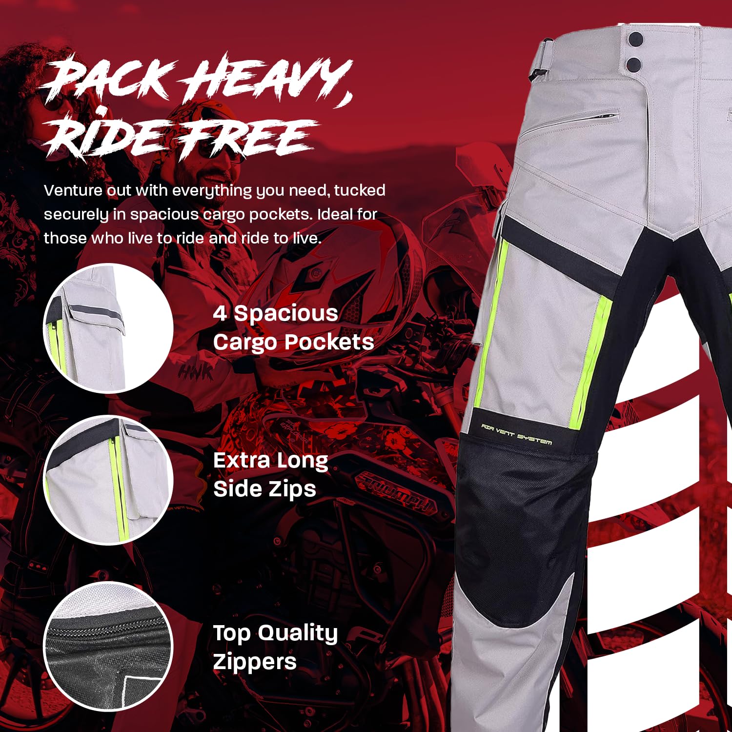 HWK Men's Motorcycle Cargo Pants - Hi-Vis Adventure Work Pants with Multiple Pockets | Perfect for Riding, Construction Work & Outdoor Activities