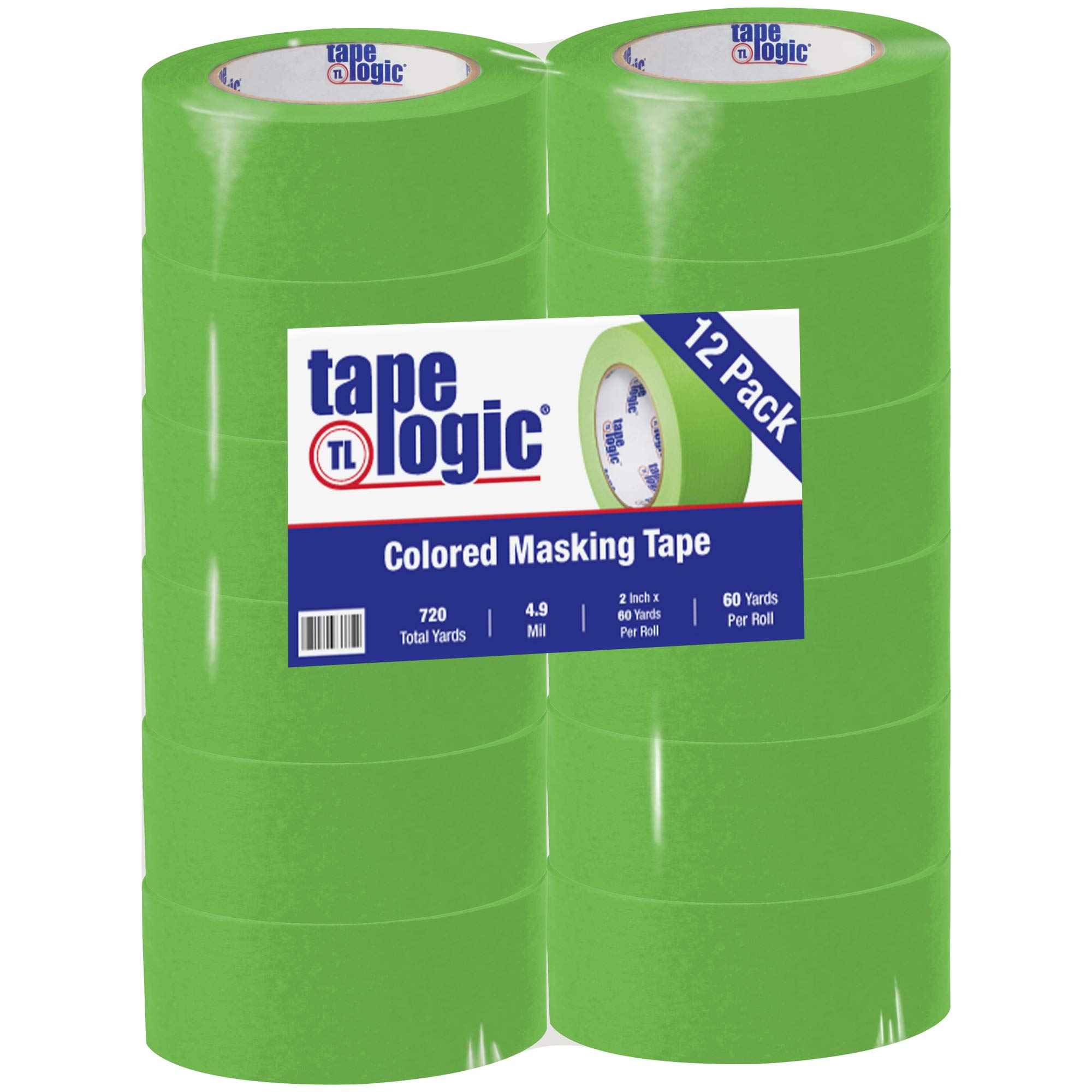 Aviditi Tape Logic 2 Inch x 60 Yards Colored Masking Tape - Light Green (12 Pack) | Multipurpose for Home Office, Arts & Crafts, DIY Projects, Labeling, Coding & Packaging | Perfect for Painting, Gift Wrapping & Organization