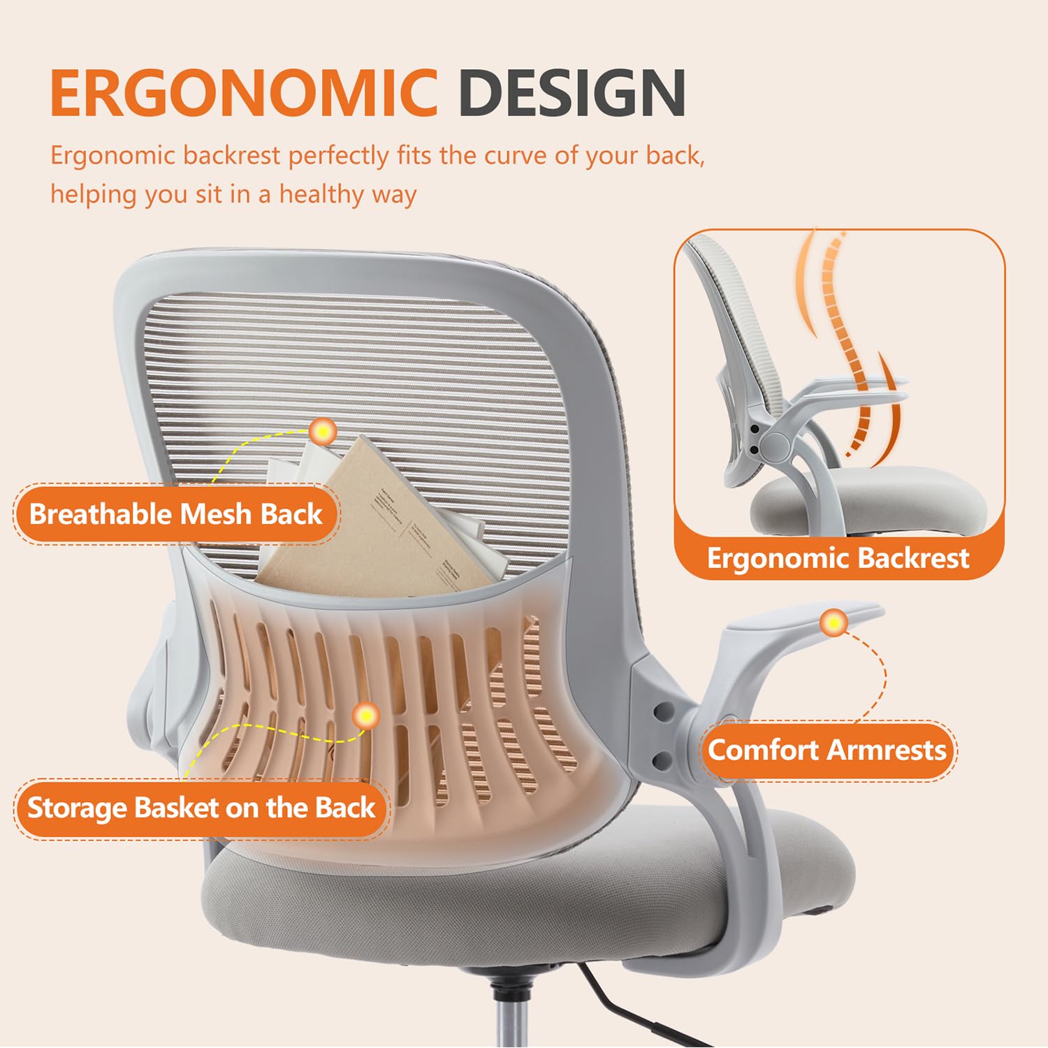 Ergonomic Drafting Chair with Flip-Up Armrests & Adjustable Footrest - High Desk Chair with Lumbar Support & Height Adjustment - Perfect for Artists, Architects & Office Workstations (Gray)