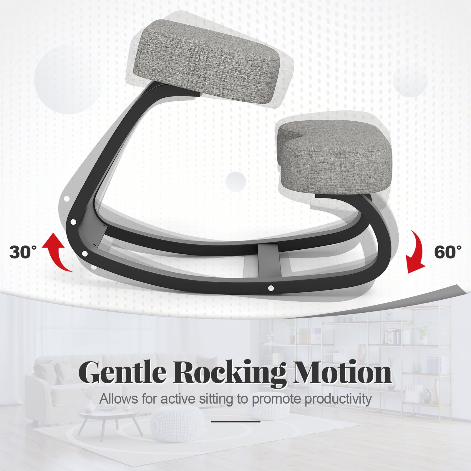 Giantex Ergonomic Kneeling Chair with Padded Cushion - Adjustable Rocking Posture Office Chair for Back & Neck Pain Relief, Wooden Knee Support Desk Chair for Home Office & Meditation - Perfect for Long Work Hours, Yoga & Reading