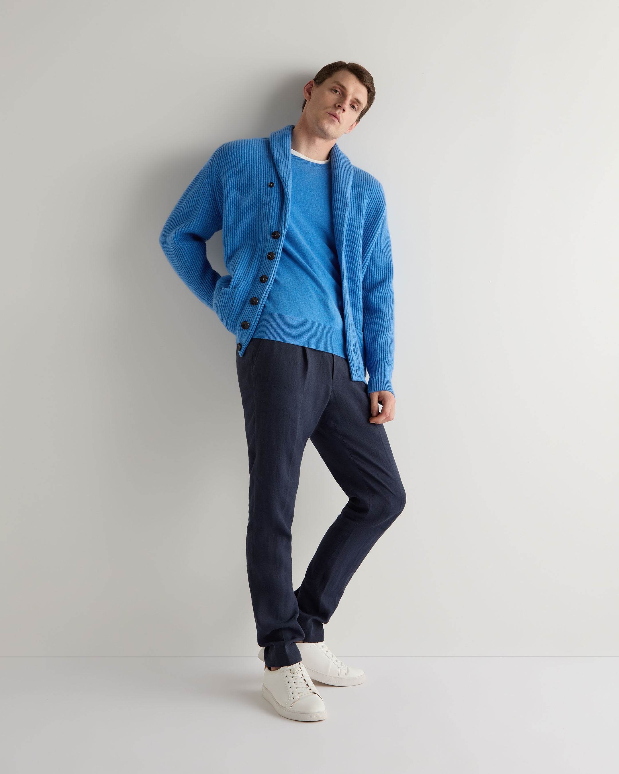Luxury Men's Cashmere Cardigan Sweater - Soft & Warm Provence Blue Pullover for Fall & Winter | Perfect for Office, Travel & Casual Outfits
