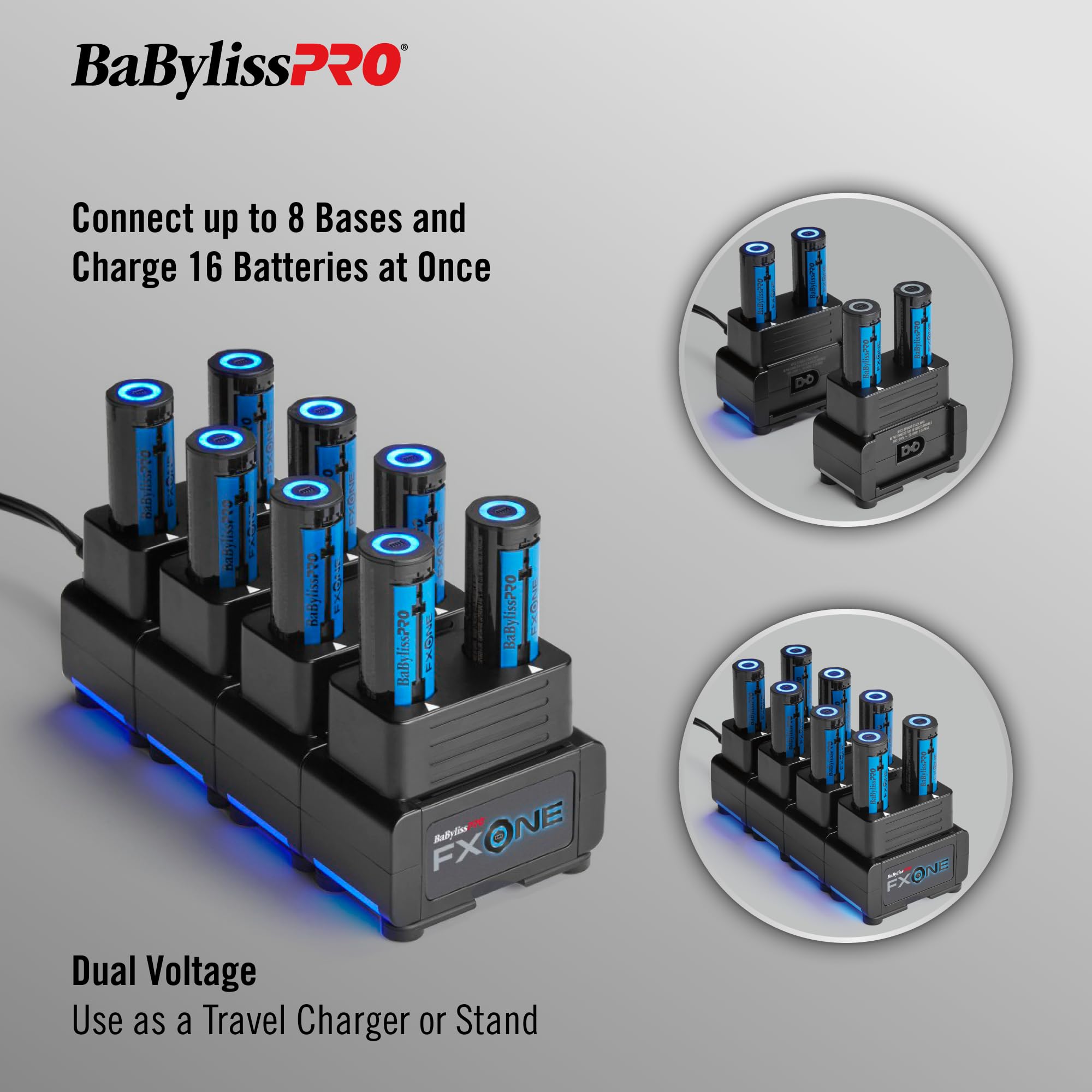 BaBylissPRO® FXONE Dual-Battery Charging Station for Cordless Hair Clippers & Trimmers - Professional Salon & Home Barber Use