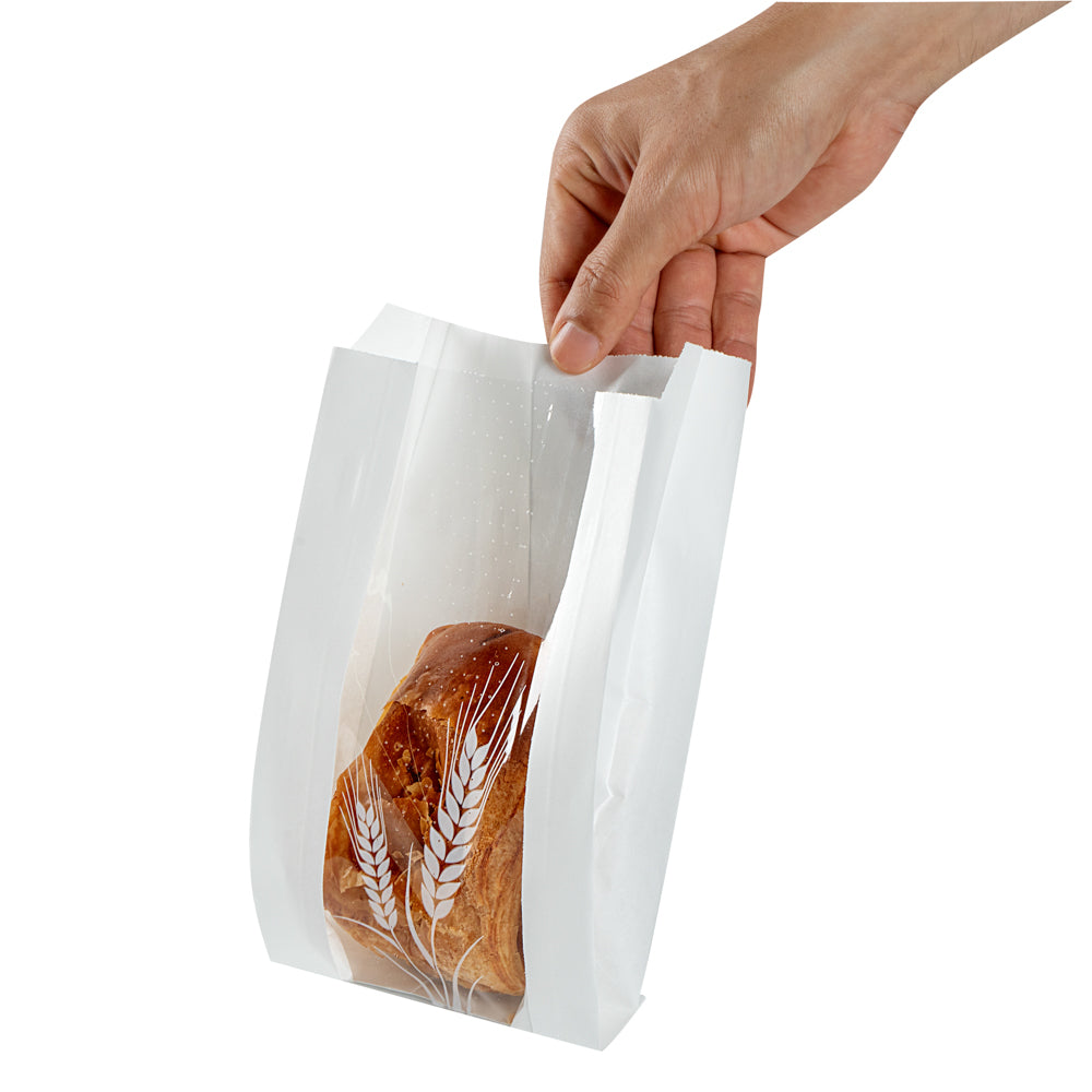 Greaseproof White Paper Bread Bags - Micro Perforated, Wheat Pattern (4.5