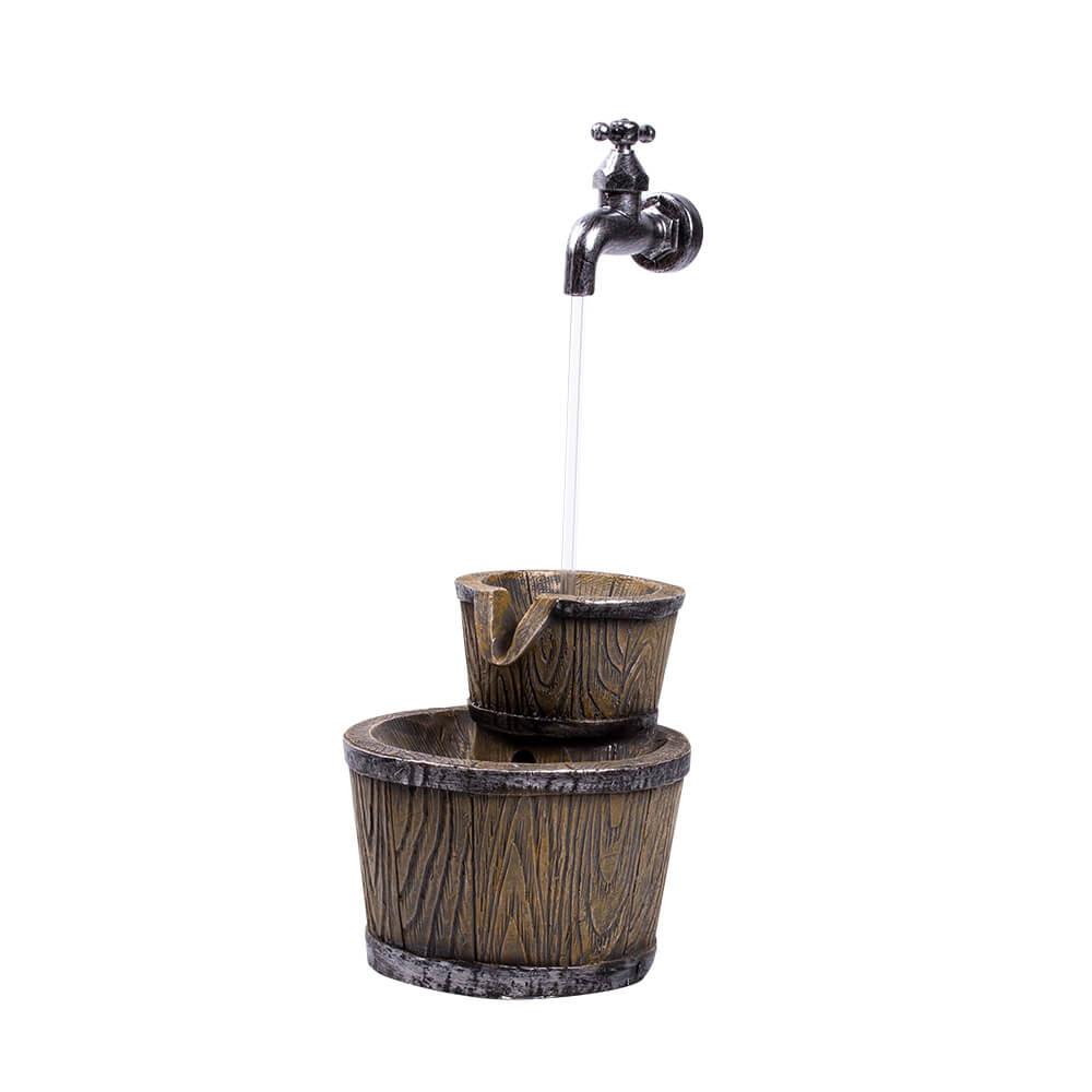 Floating Tap and Barrel Water Feature with LED Lights - Outdoor Garden Fountain Decor for Patio, Yard, and Poolside Relaxation