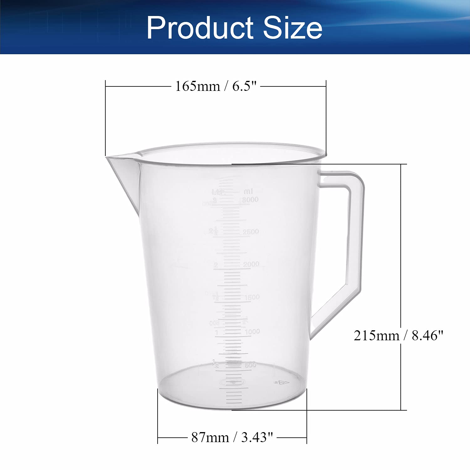 Bettomshin 3000ml Plastic Graduated Beaker with Handle - Transparent Metric Measuring Cup for Lab, Kitchen & DIY Projects - Ideal for Liquid Measurement, Mixing & Science Experiments