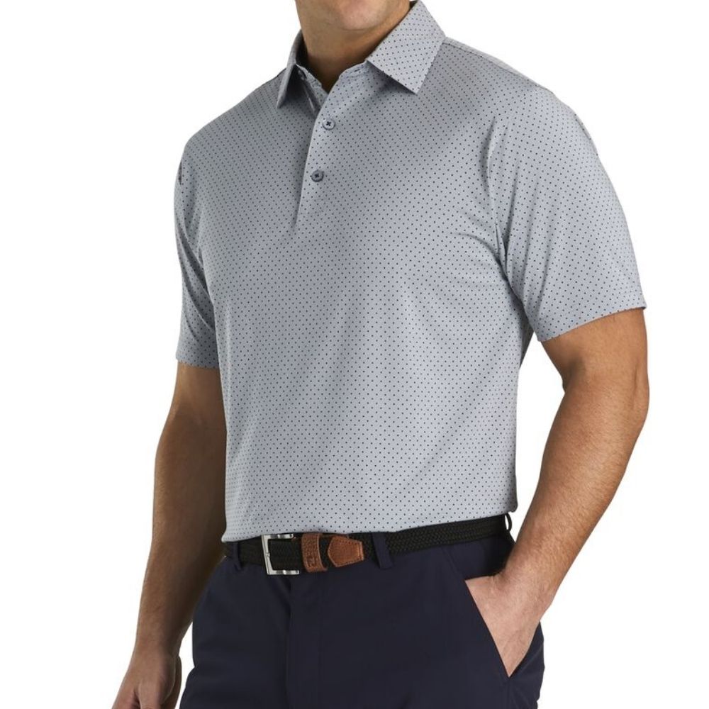 Footjoy Stretch Lisle Dot Print Self Collar Polo Shirt for Men - Breathable Golf Shirt with Moisture-Wicking Technology - Perfect for Golf, Business Casual & Outdoor Activities