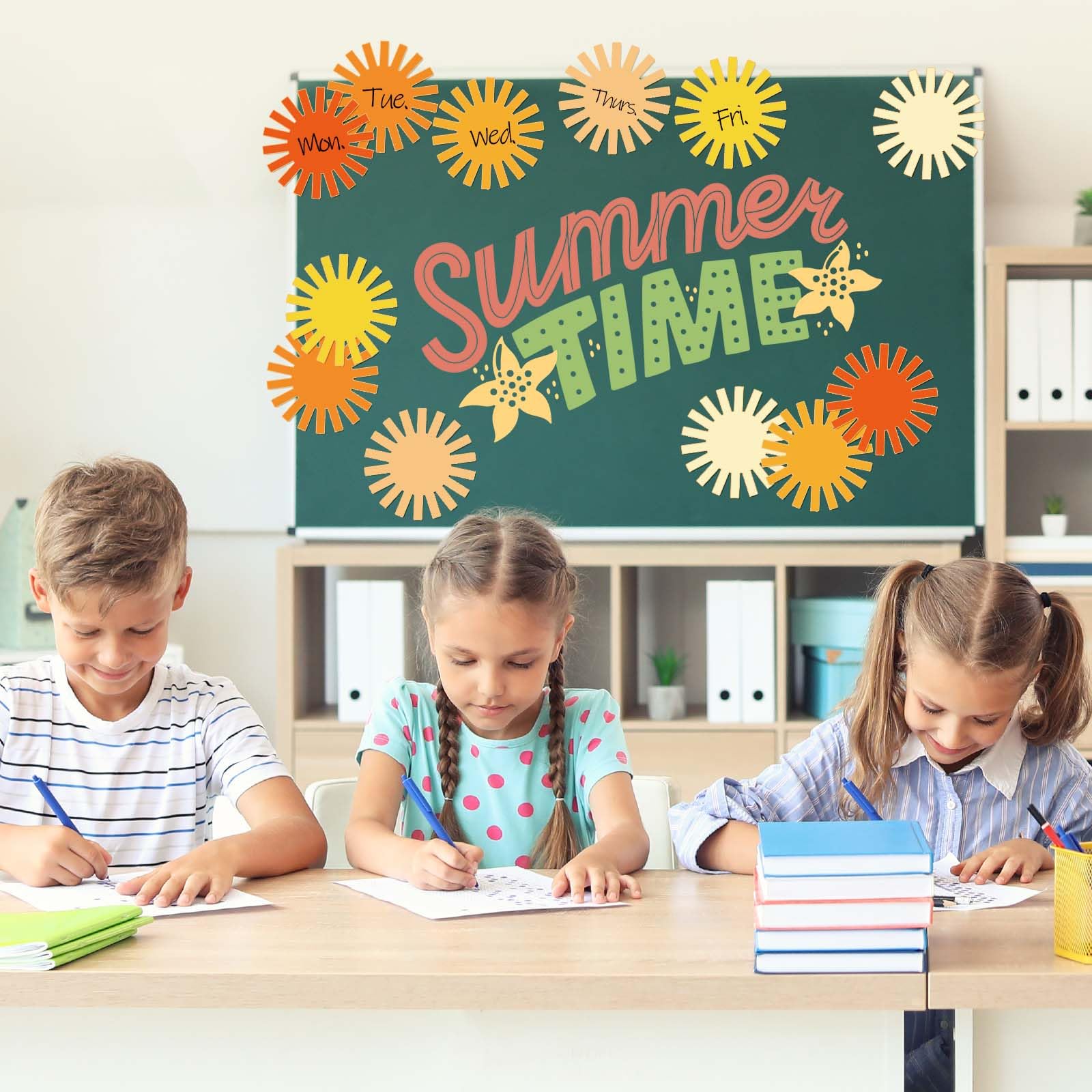 Boho Sun Cutouts - 48Pcs Groovy Sun Paper Cut-Outs with 100 Glue Points for DIY Craft, Summer Bulletin Board Decor, First Birthday Party, Classroom Wall Decoration, Baby Shower & Home Decor Supplies