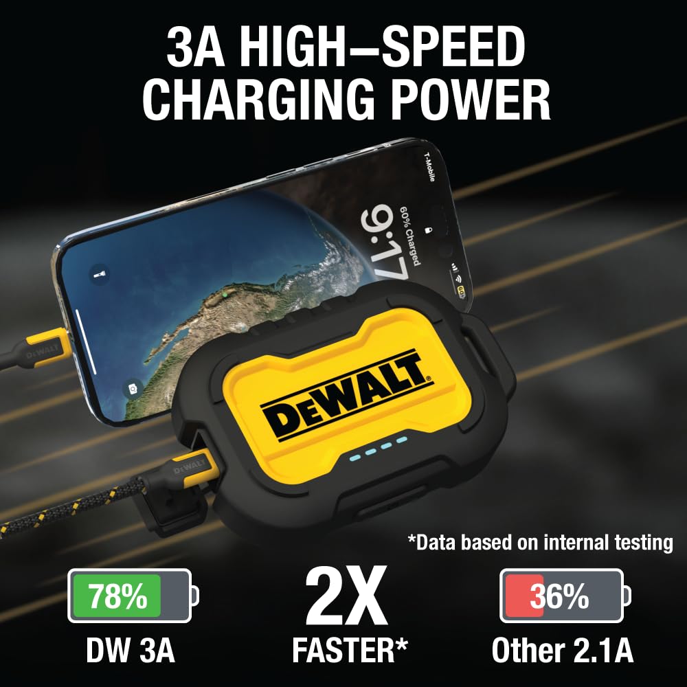 DEWALT 10,000mAh Portable Charger Power Bank with USB-C - Fast Charging for iPhone 16/16 Plus/16 Pro/16 Pro Max, iPhone 15 Series, iPhone 14/13, Samsung Galaxy - Perfect for Travel, Camping & Emergency Power Backup