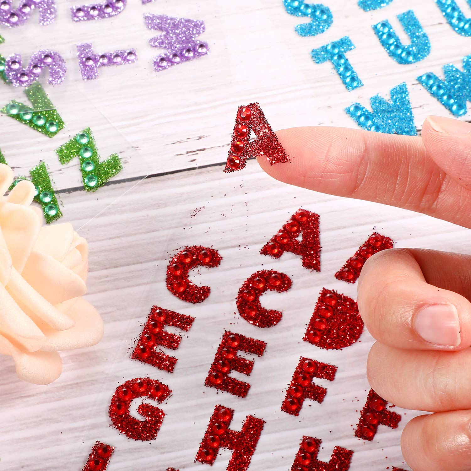 Blulu 8 Colors Glitter Alphabet Letter Stickers - Self-Adhesive ABC Stickers for Graduation Caps, DIY Scrapbooking, Handicrafts & Art Projects (8 Sheets)