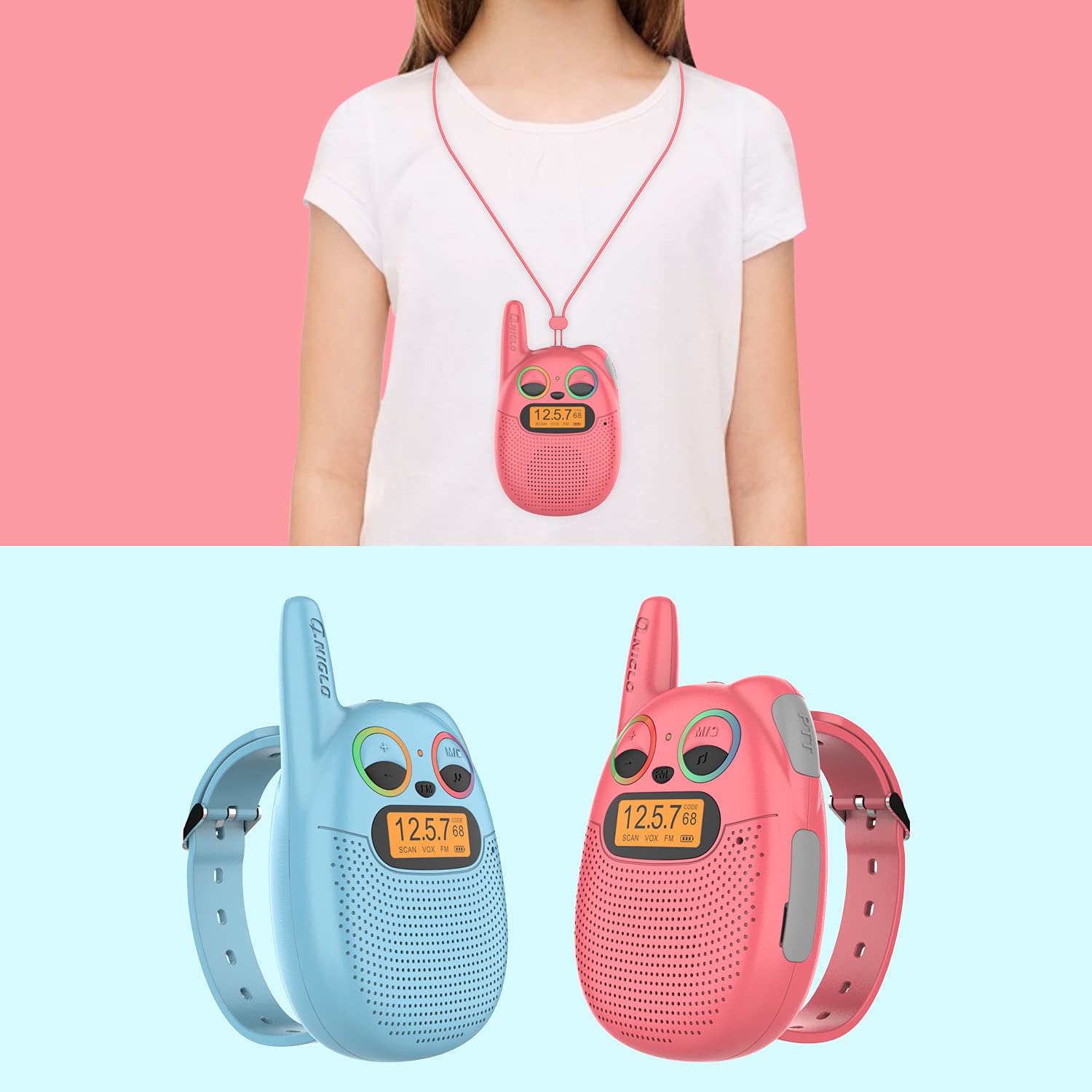 Qniglo Rechargeable Walkie Talkies for Kids Ages 3-12 - Best Christmas & Birthday Gifts for Boys & Girls - Kids Two-Way Radios with FM Radio - Perfect for Outdoor Adventures, Camping, Hiking & Backyard Games