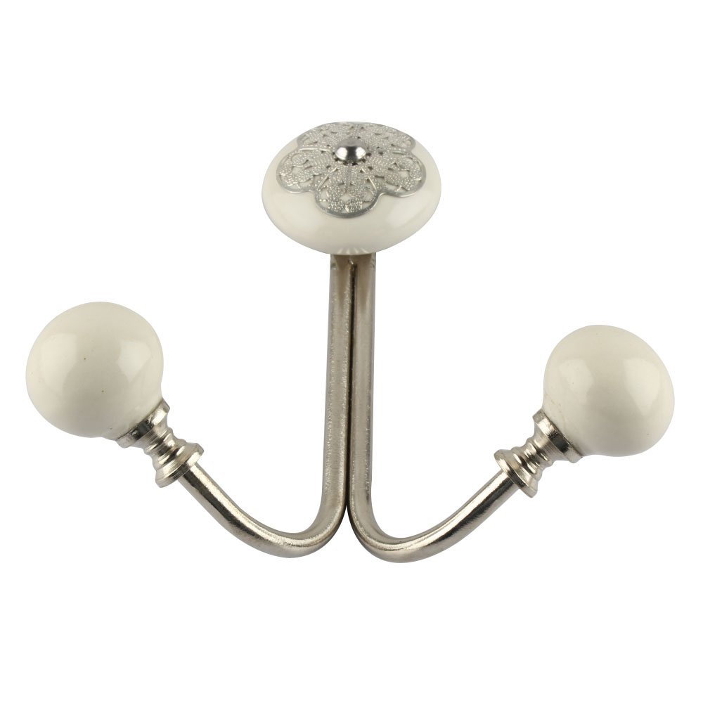 6 Pack Heavy Duty Iron Wall Mount Hooks for Entryway & Coat Organization | Double Prong Design (13.97 cm) | Cream Finish | Perfect for Hallways, Mudrooms & Bedroom Storage
