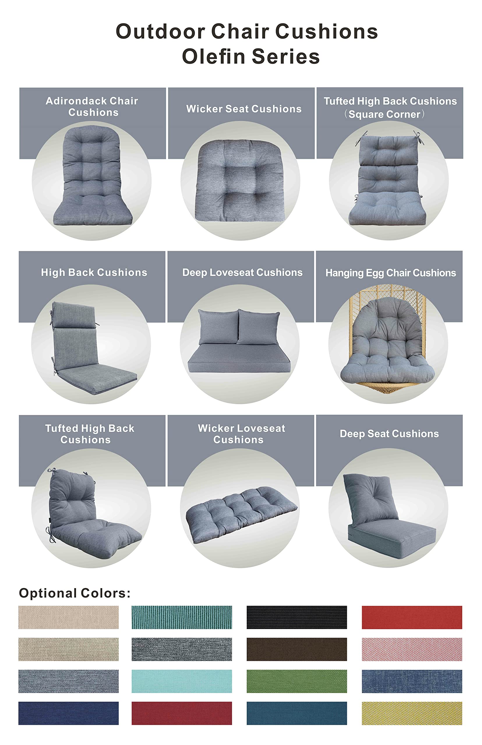 BOSSIMA Indoor Outdoor Deep Seat Chair Cushion Set - Spring Summer Seasonal Replacement Cushions (Olefin Light Grey) - Perfect for Patio, Deck, Porch & Living Room Furniture
