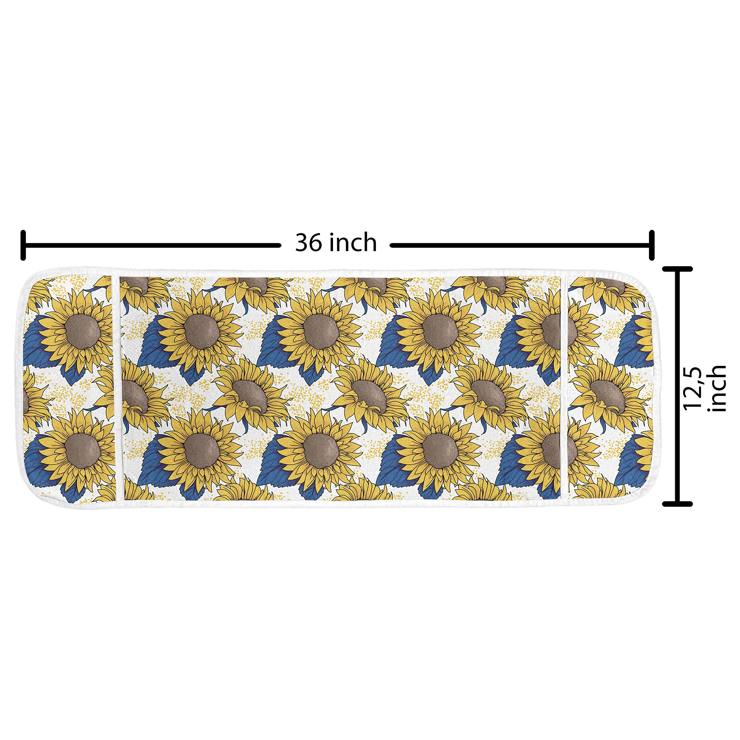 Ambesonne Sunflower Microwave Cover - Waterproof Kitchen Organizer with Pockets, 36x12 Inch Yellow Blue Harvest Themed Design - Perfect for Farmhouse, RV & Small Kitchen Decor