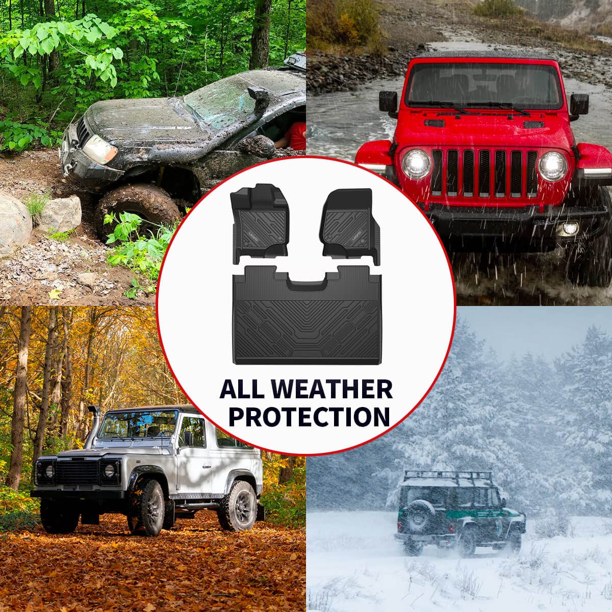 LASFIT Custom Fit TPE All-Weather Floor Mats for Land Rover Range Rover Velar & Jaguar F-Pace (2017-2025) - Waterproof Car Floor Liners 1st & 2nd Row - Black - Perfect for Off-Roading, Daily Commute & Family Road Trips