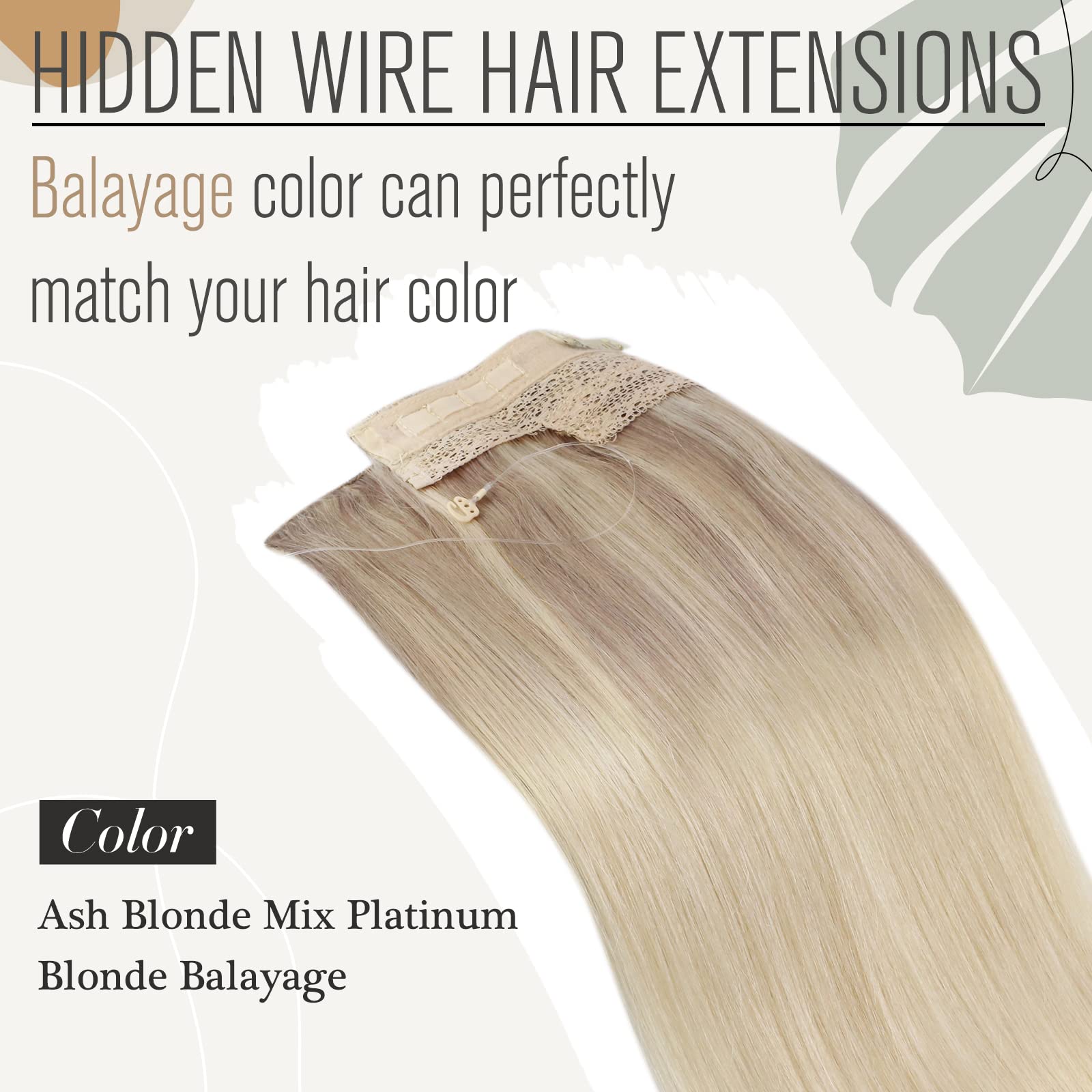 Sunny Wire Hair Extensions 100% Real Human Hair - Invisible Fish Line Extensions Ash Blonde to Platinum Blonde #18/22/60 (16 Inch) for Natural Volume & Seamless Blending | Perfect for Weddings, Parties & Daily Styling