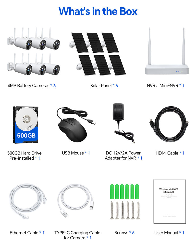 Campark SC17 6PCS 4MP Wireless Solar Security Camera System with 500GB HDD - 100% Wire-Free Outdoor Surveillance for Home & Business Protection
