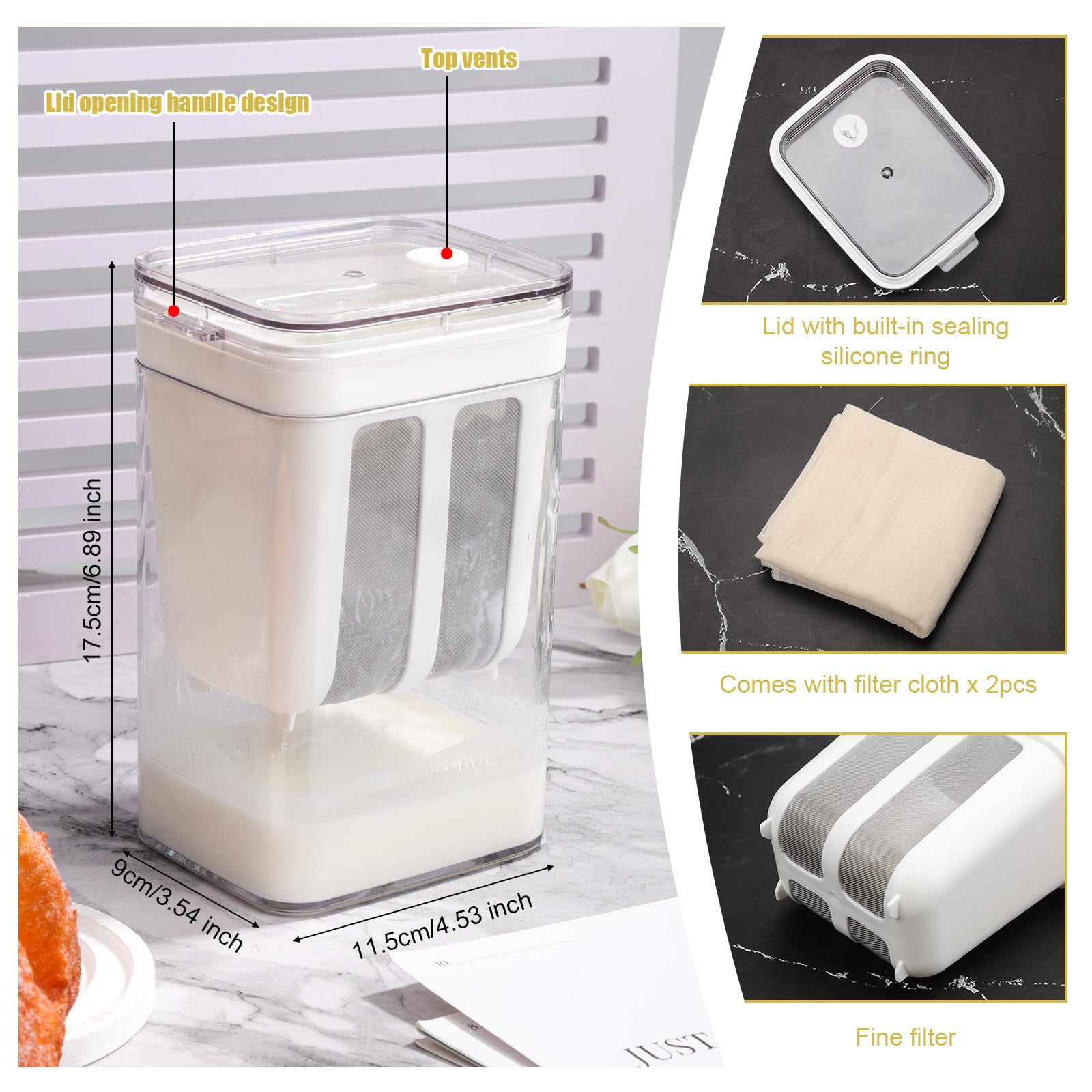 Greek Yogurt Strainer 500ml - Reusable Cheese Cloth & Multipurpose Kitchen Filter for Yogurt, Juice, Tea, Nut Milk - Perfect for Homemade Dairy, Vegan Milk & Healthy Drinks