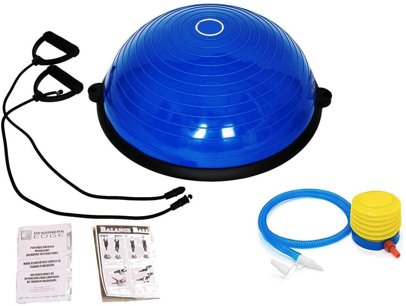 Balance Ball Trainer - Half Yoga Exercise Ball with Resistance Bands & Foot Pump for Core Strength, Stability Training, Yoga & Home Gym Workouts | Perfect for Pilates, Physical Therapy & Office Seating (Blue)