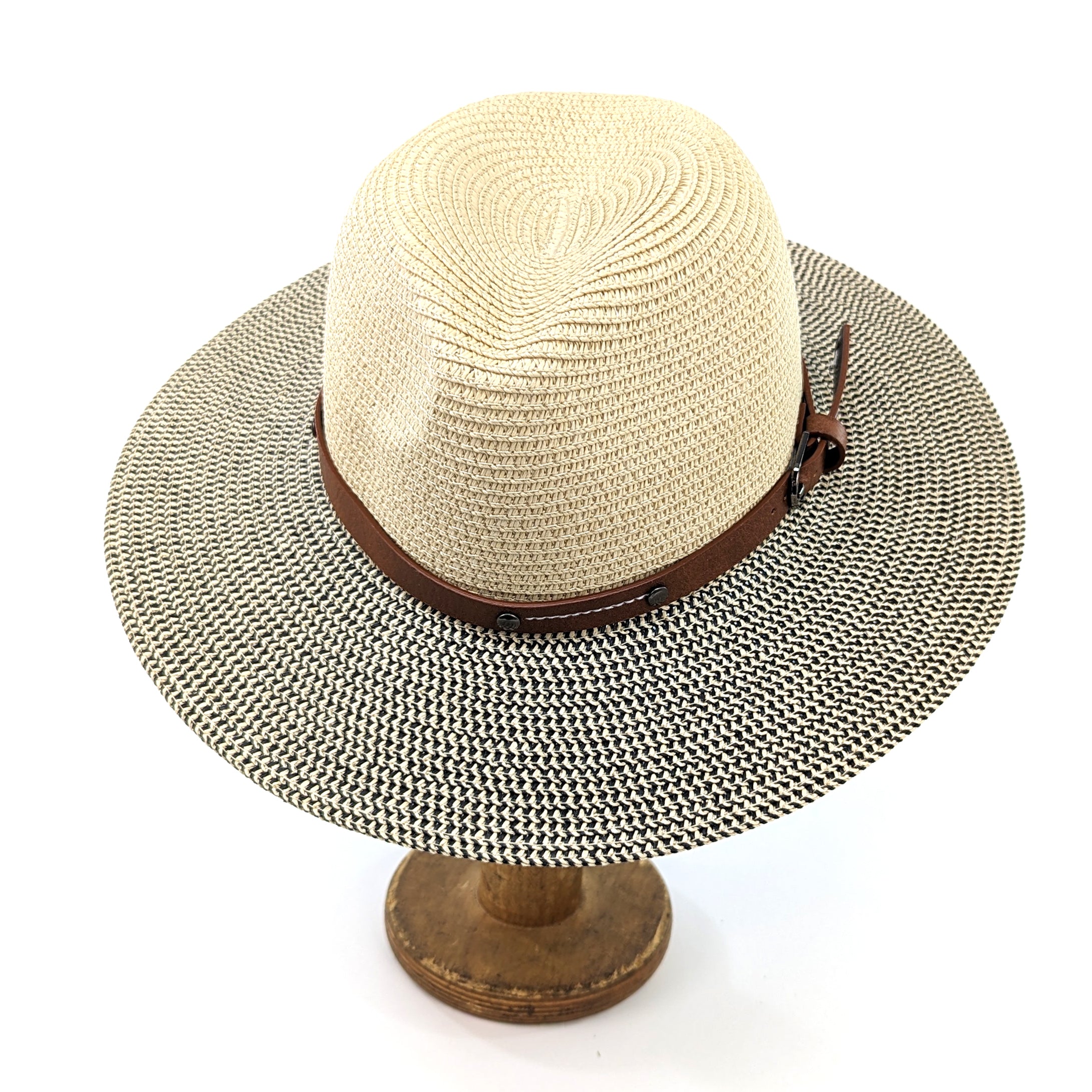 Foldable Panama Style Sun Hat for Women & Men - Adjustable Belt, Mottled/Natural Color, 57cm Brim - Perfect for Travel, Beach, Hiking & Outdoor Activities