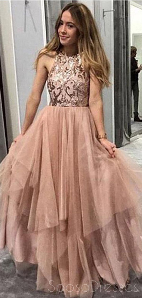 Sparkly Sequin Halter A-Line Tulle Long Evening Prom Dresses for Women | Elegant Sweet 16 Dresses | Perfect for Prom Night, Homecoming, Quinceañera & Special Occasions
