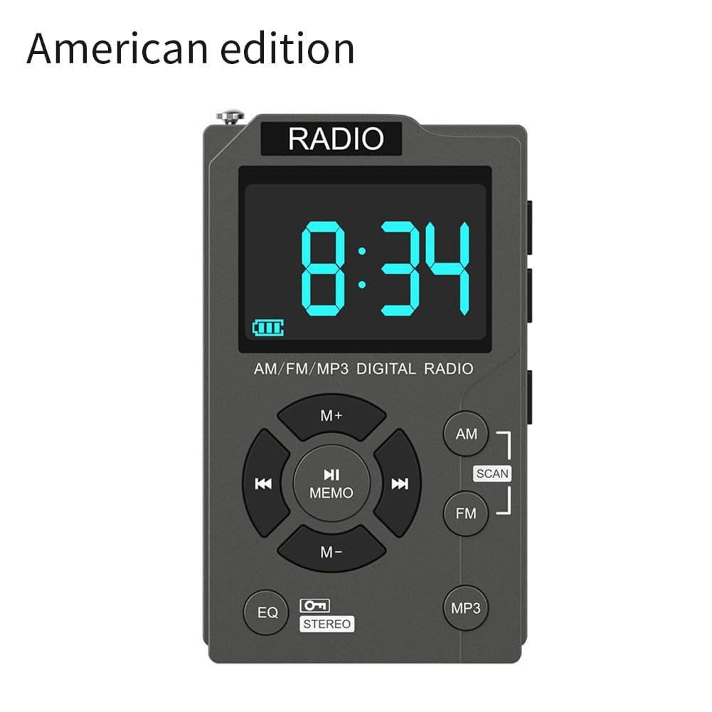 Portable Mini AM/FM Digital Radio with Auto-Search, Stereo Receiver, TF Card MP3 Player | Pocket-Sized for Travel, Camping & Emergency Use (Grey) - Easy to Use in USA