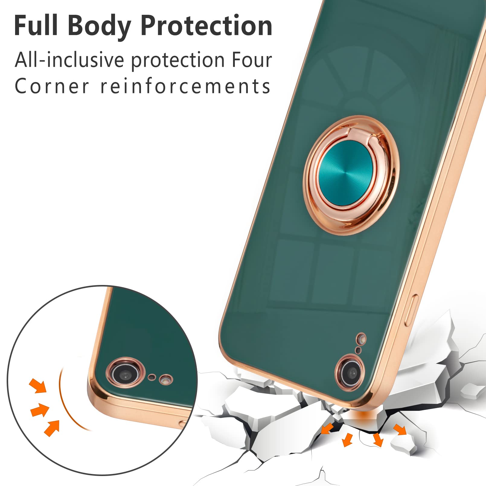 Premium 360° Rotating Magnetic Ring Holder Case for iPhone XR - Shockproof Silicone Cover with Strong Electroplated Magnet for Car Mount & Hands-Free Use (Dark Green) | Perfect for Driving, Working & Outdoor Activities