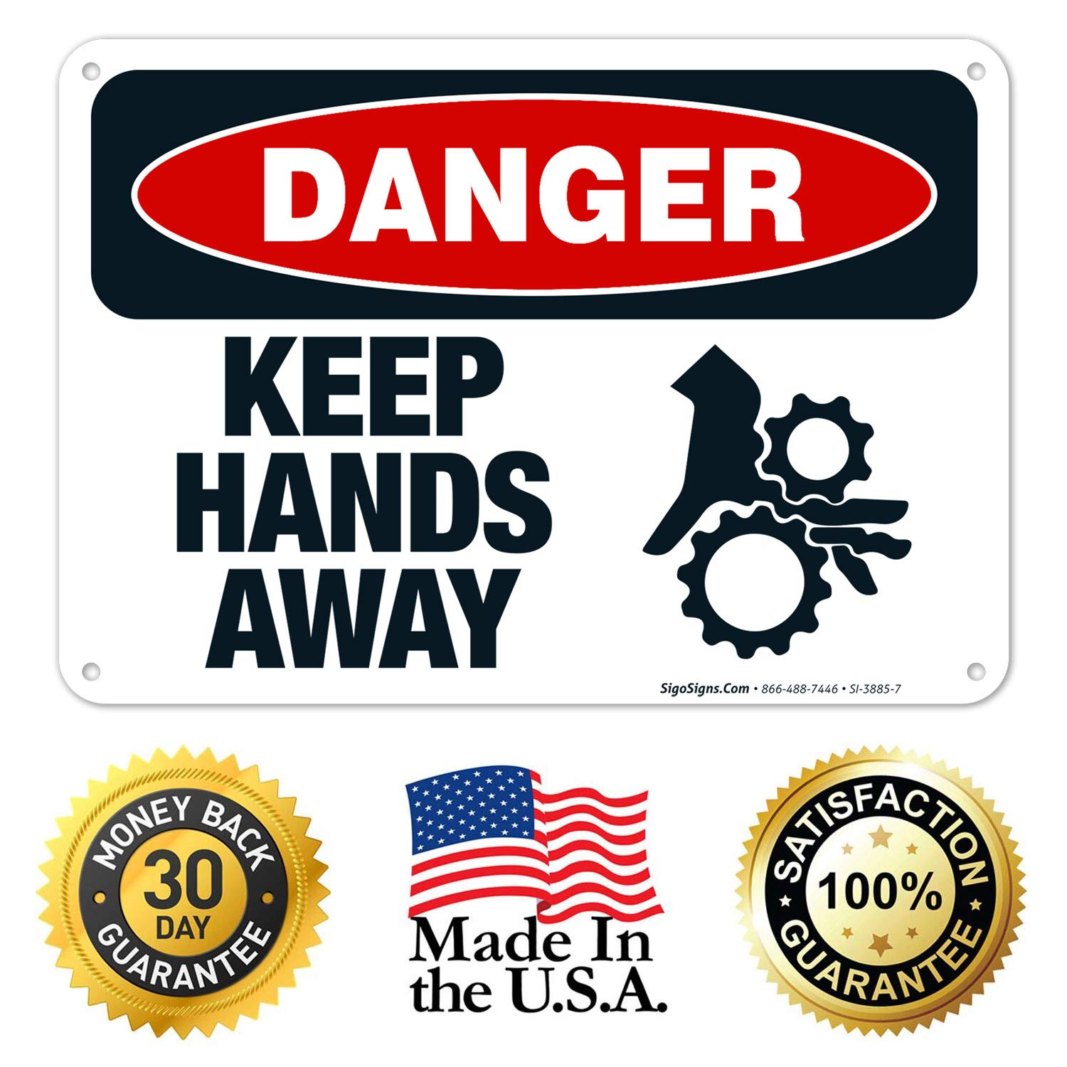 Danger Keep Hands Away Sign - OSHA Compliant 10x7 Inches, Rust-Free .040 Aluminum, Fade Resistant for Indoor & Outdoor Use - Made in USA | Perfect for Factories, Warehouses & Construction Sites