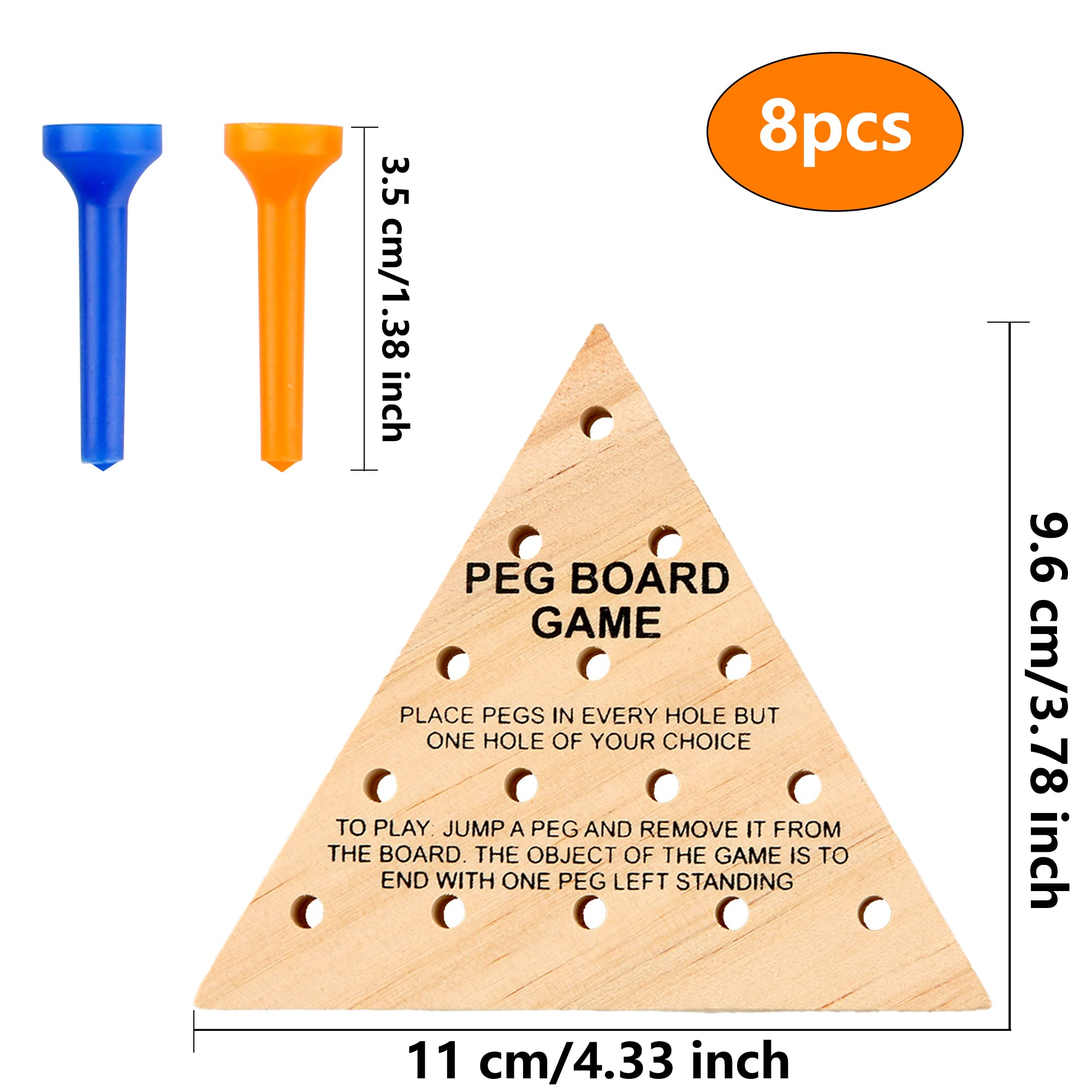 Wooden Triangle Peg Game - 8 Pack Strategy Board Game for Family Travel & Gatherings