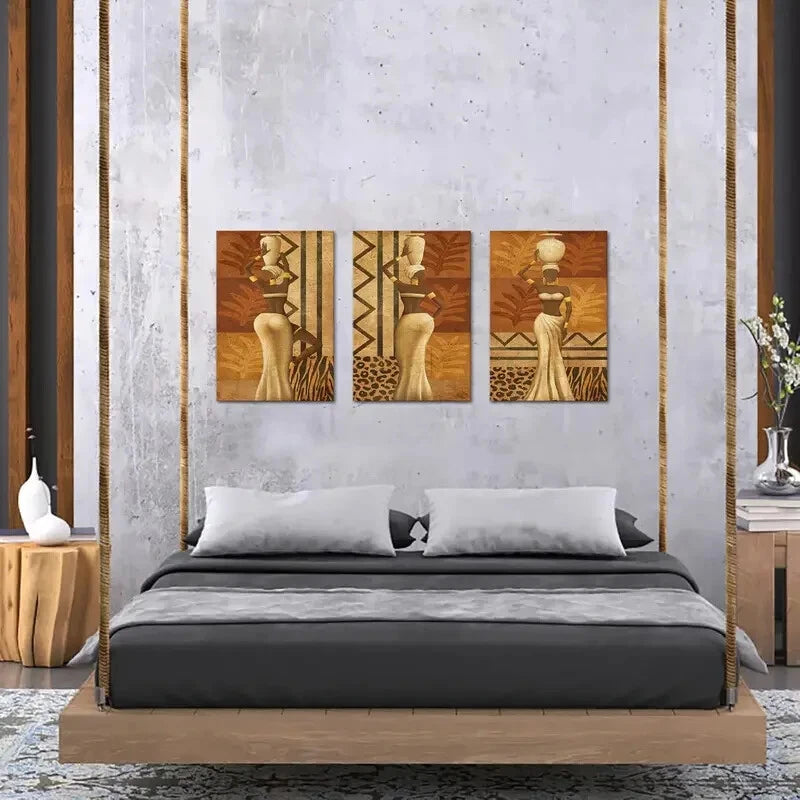 3-Piece Ethnic Ancient Dance Painting Metal Prints - Ready to Hang Wall Art Decor for Living Room, Bedroom & Office