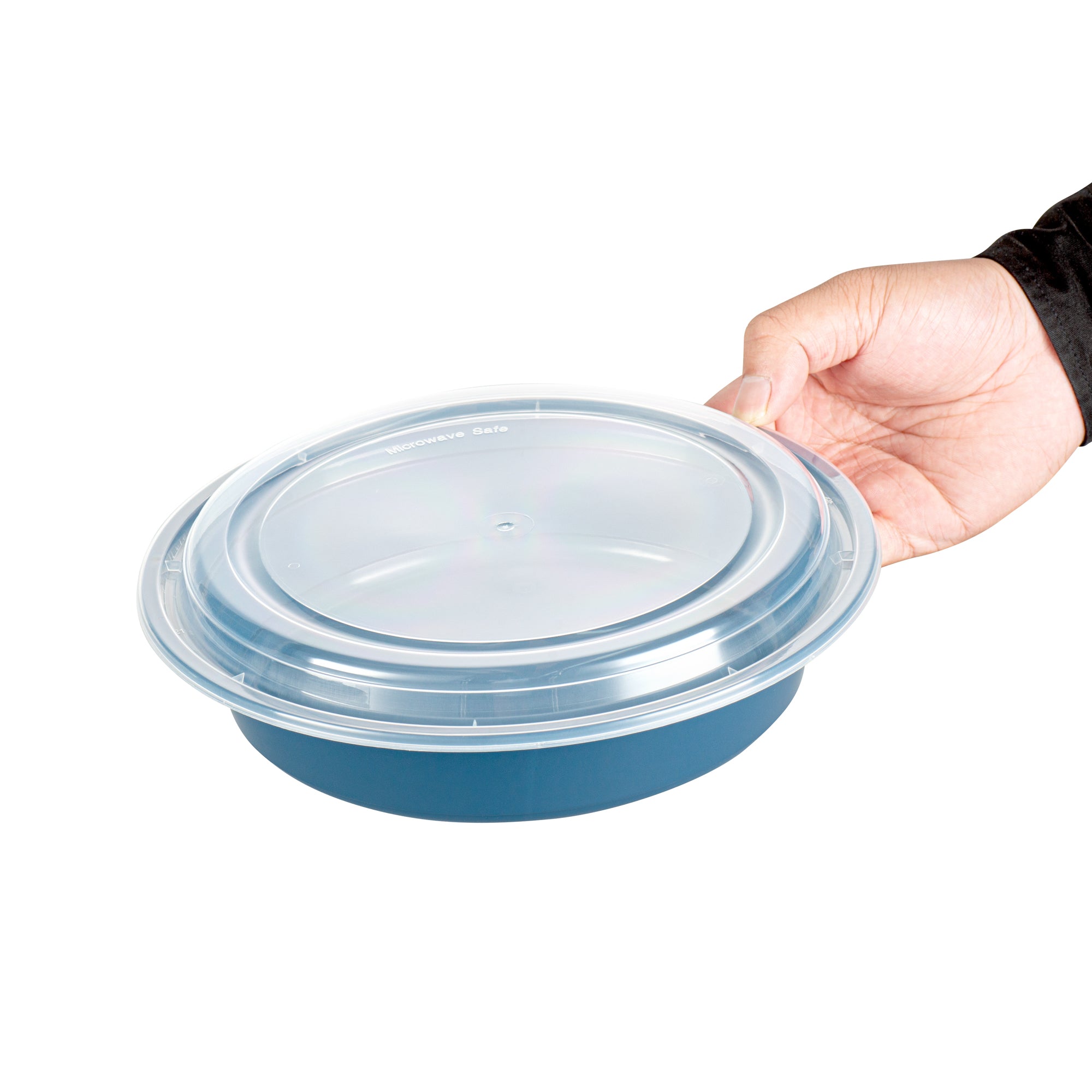 48oz Midnight Blue Plastic Food Storage Containers with Clear Lids - 9x9x1.75 Inches, Microwave Safe, 100-Pack - Perfect for Meal Prep, Takeout, Leftovers & Restaurant Bulk Storage