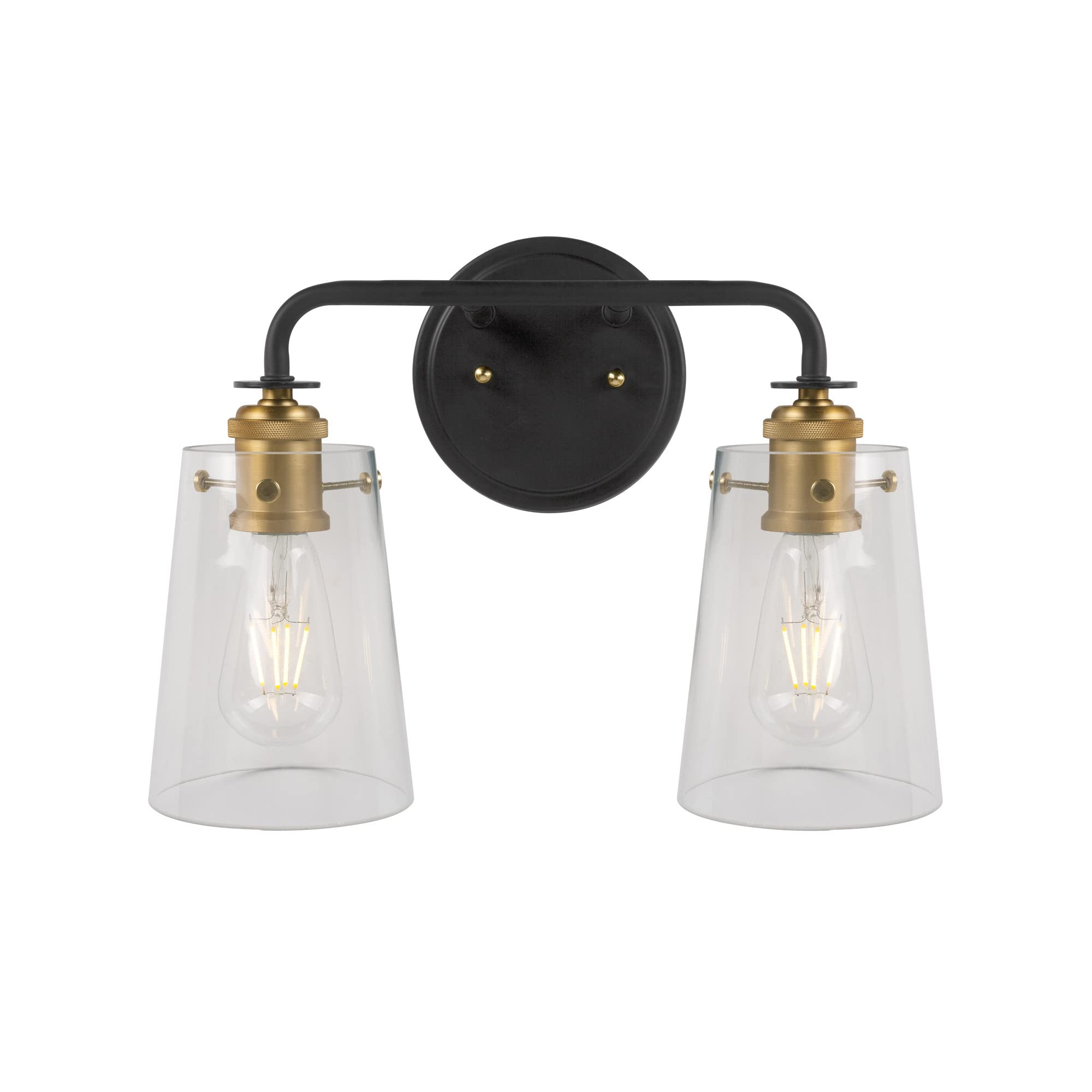 Forte 5118-02-62 Modern Two Light Bathroom Vanity Light Fixture in Black and Soft Gold Finish - Perfect for Bathroom, Powder Room, and Master Suite Lighting