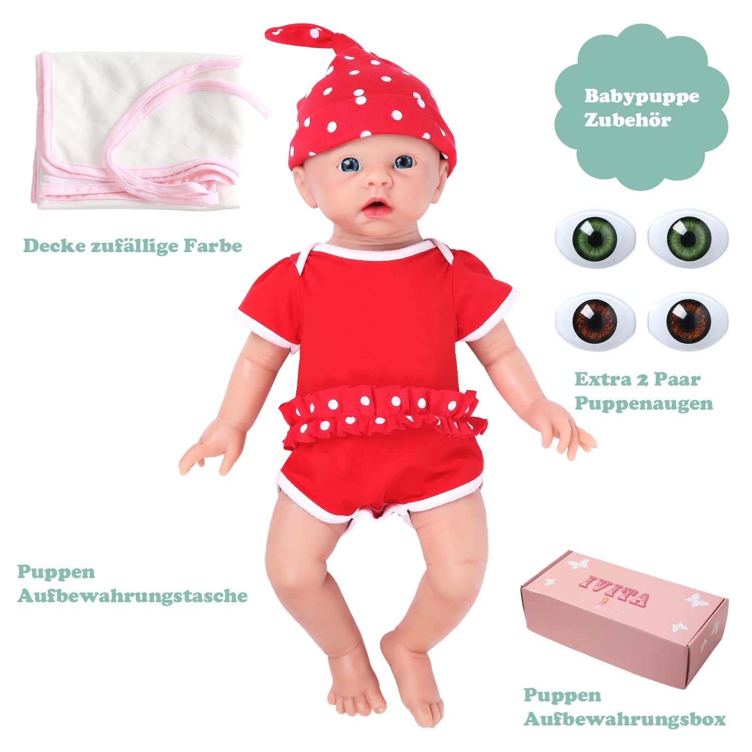 IVITA Full Body Silicone Reborn Baby Doll - Open Mouth Newborn Baby Girl Doll 30cm - Perfect for Collectors, Photography Props & Gift Giving