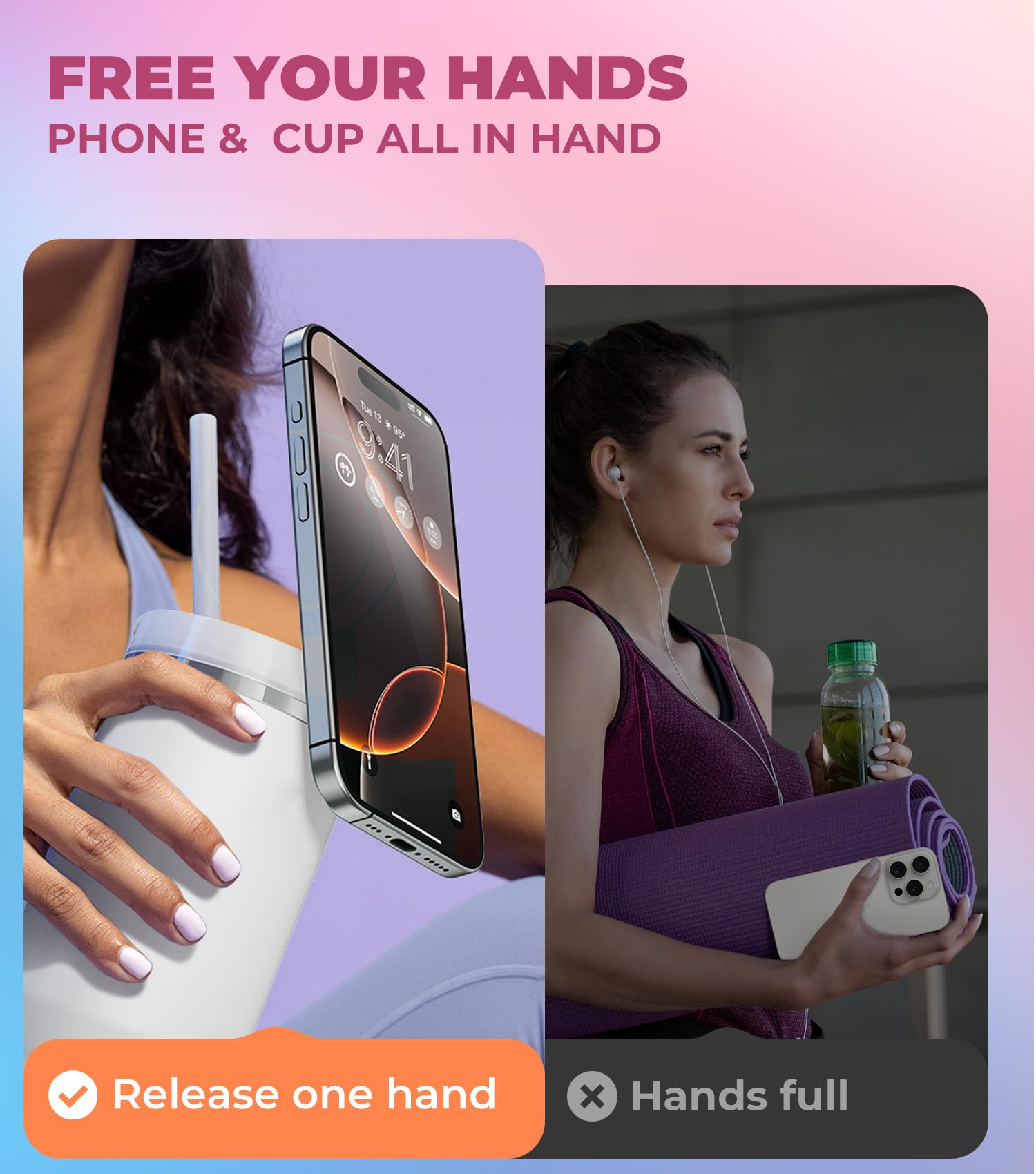 Magnetic Phone Holder for Stanley Cup Quencher H2.0 FlowState Tumbler - Foldable Stand Accessory for Hands-Free Use with All Phone Cases (Perfect for Gym, Car, Office & Outdoor Activities)