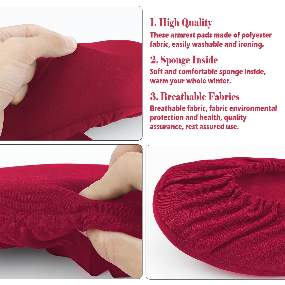 FERCAISH 2 Pack Elastic Office Chair Arm Covers - Washable Sponge Armrest Pads for Wheelchairs & Home Office Chairs, Durable & Removable (Red) - Perfect for Ergonomic Support & Desk Comfort