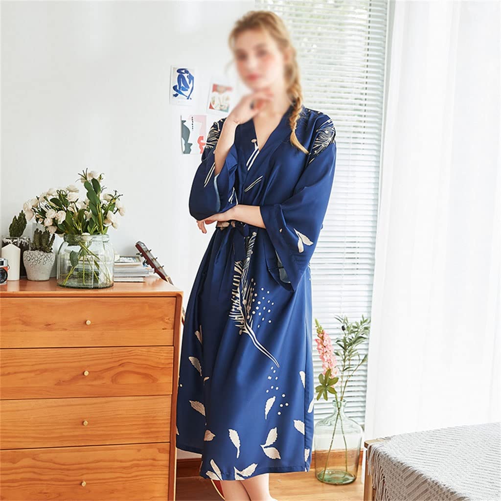 Sexy Women's Silk Kimono Robe - Soft Sleepwear & Bathrobe for Bridesmaid Gift, Lounge Wear, Nightgown, Homewear - Blue, Size L (Perfect for Spa, Bridal Party & Relaxing at Home)
