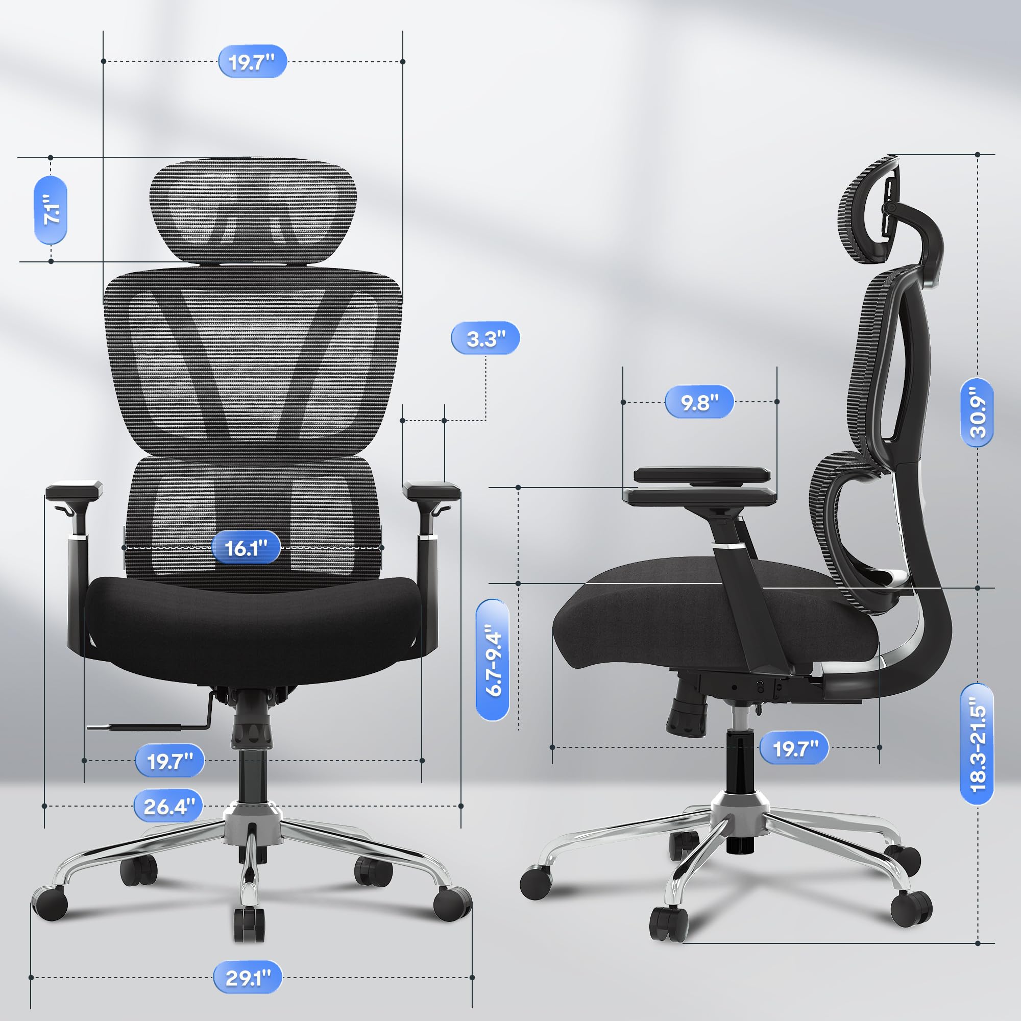 FLEXISPOT Ergonomic Office Chair - Big and Tall Desk Chair with Adjustable Lumbar Support, Headrest & 360° Swivel - Heavy Duty Computer Gaming Chair for Home Office, Workstation, Video Gaming (Black)
