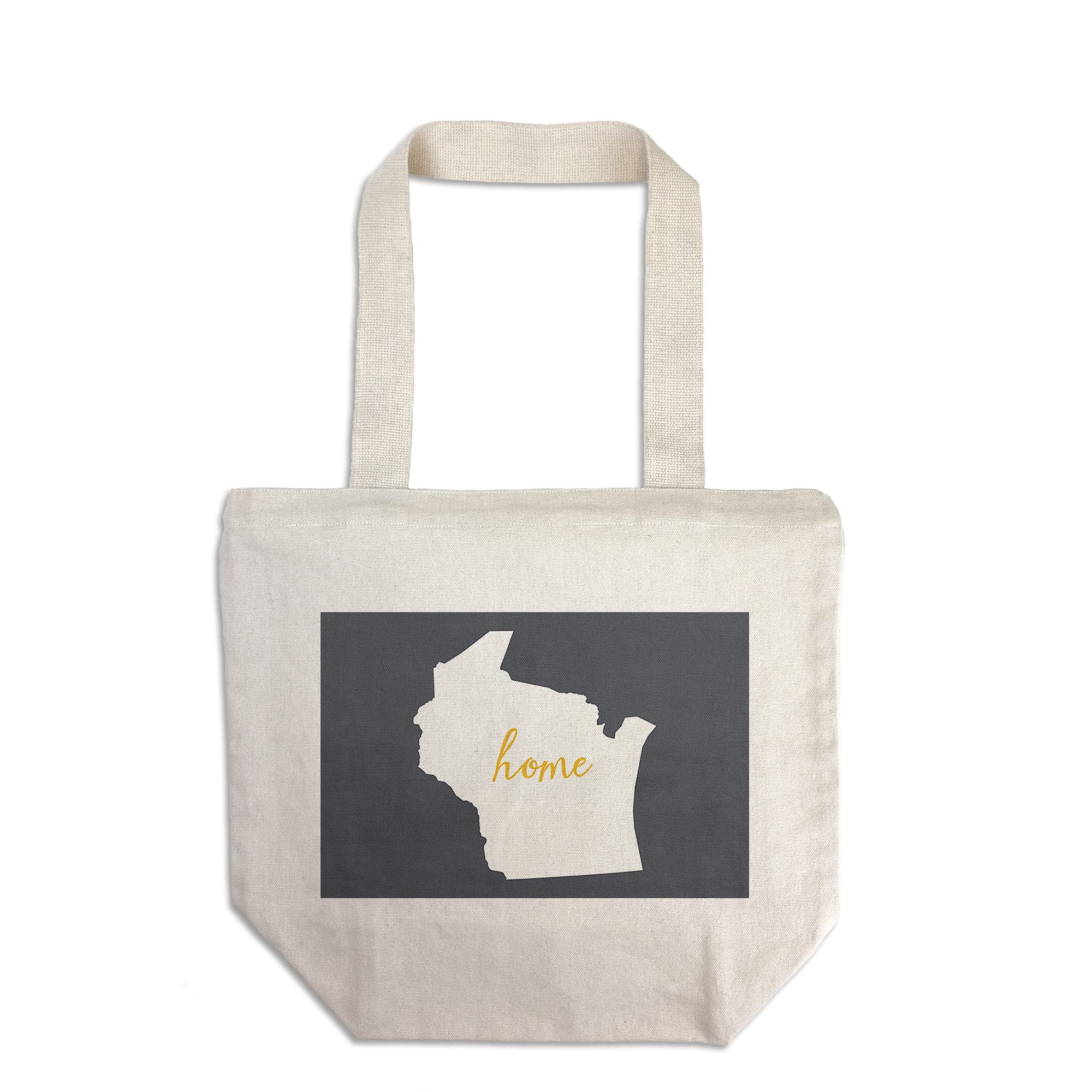 Lantern Press Wisconsin Home State Gray 100% Cotton Canvas Reusable Tote Bag - Eco-Friendly Shopping, Beach & Grocery Tote