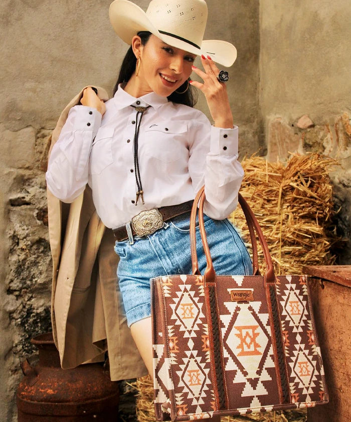 Wrangler Aztec Print Canvas Tote Bag for Women - Stylish & Durable Handbag for Shopping, Beach, Work & Travel