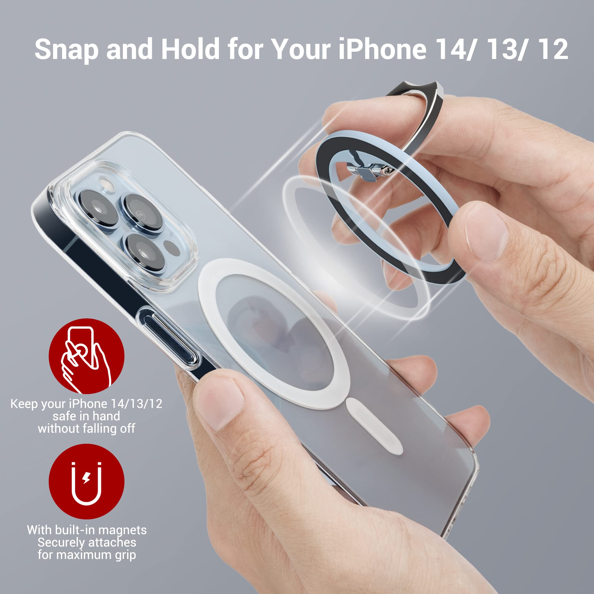 PROfezzion MagSafe Ring Holder - Magnetic Phone Grip Compatible with iPhone 15/14/13/12 Series (15 Plus/Pro Max, 14 Plus/Pro Max, 13 Pro Max) & MagSafe Cases - Secure Car Mount & One-Hand Use - Blue