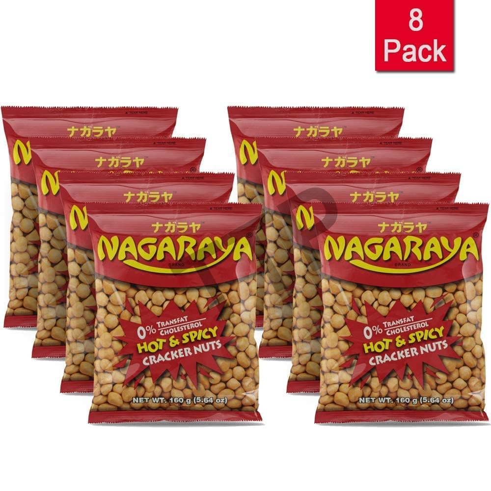 Nagaraya Spicy Cracker Nuts - 5.64oz (Pack of 8) | Crunchy Hot Snacks for Parties, Office & Road Trips | Filipino Style Spicy Peanuts