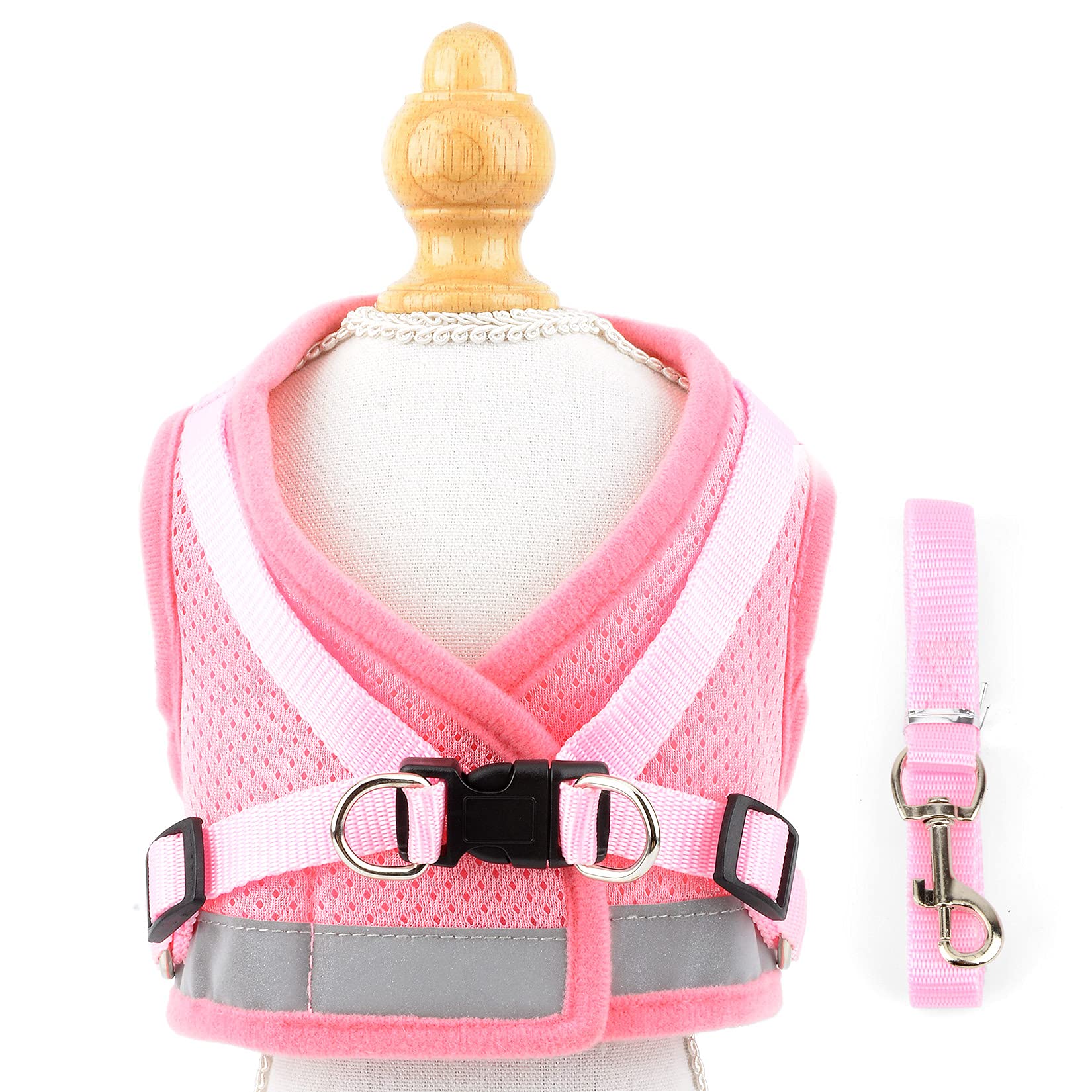 SMALLLEE LUCKY STORE Escape Proof Cat Harness and Leash Set - Adjustable Soft Mesh Vest with Reflective Strips for Small Dogs & Kittens (Pink, Size M) | Perfect for Safe Outdoor Walks, Park Visits & Training Sessions