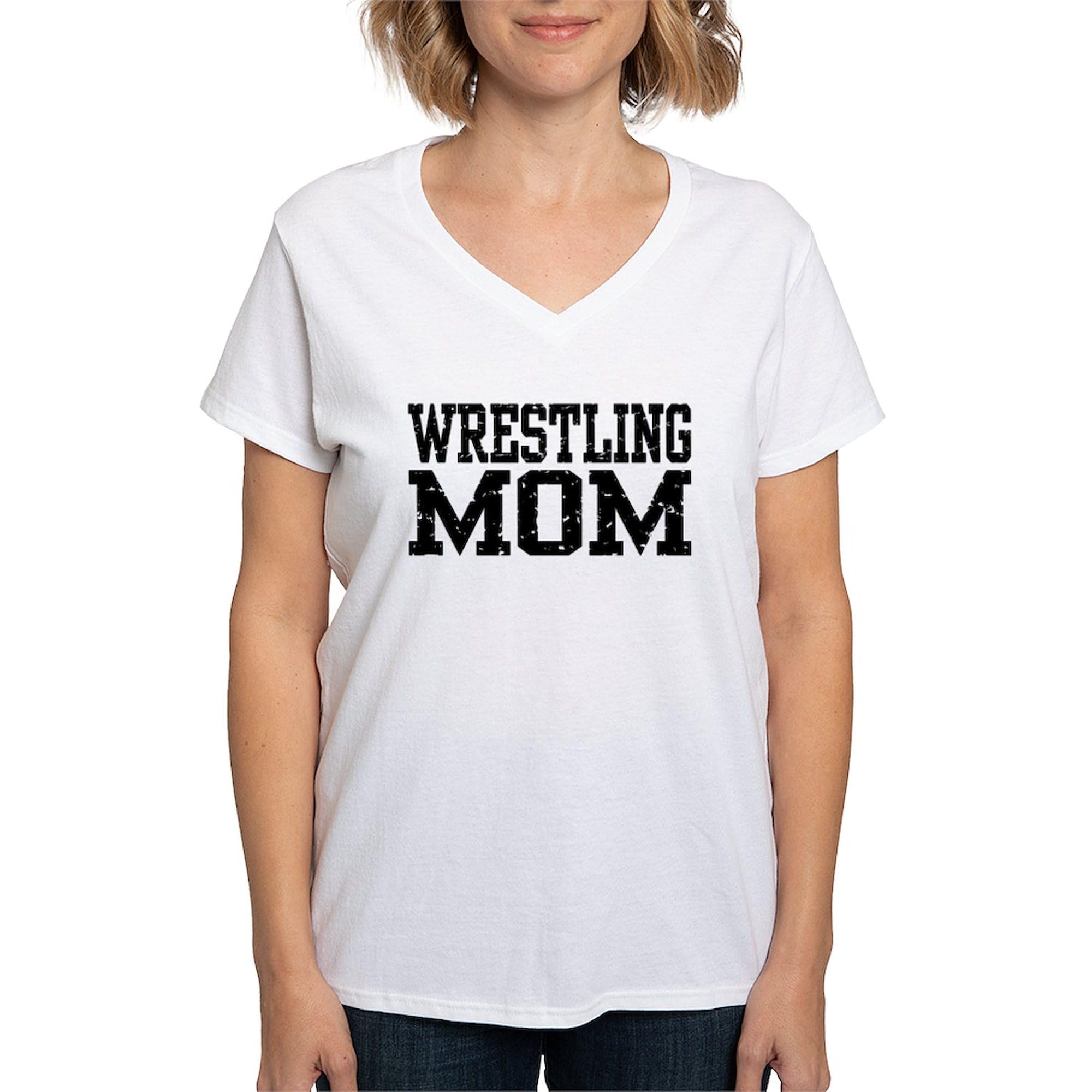 Wrestling Mom V-Neck T-Shirt for Women - Soft Cotton Comfort Fit Tee - Perfect for Sports Events, Gym Wear & Casual Outfits