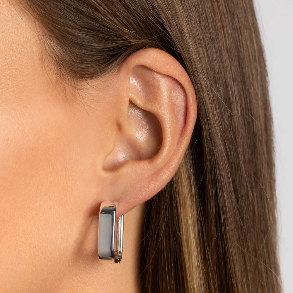 Chunky Silver Paperclip Earrings for Women - Trendy Midi Hoop Earrings for Everyday Wear & Gift Giving